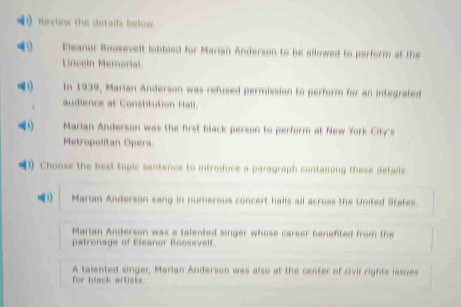 review the details below. eleanor roosevelt lobbied for marian anderson…