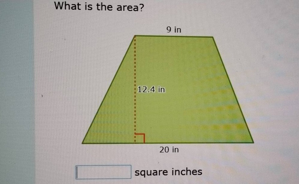 what is the area? 9 in 12.4 in 20 in square inches