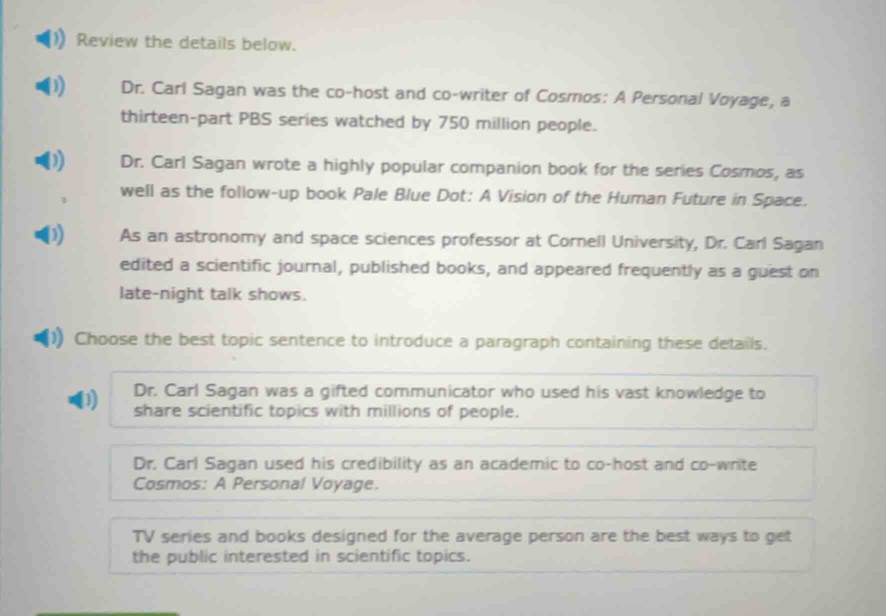review the details below. dr. carl sagan was the co - host and co - wri…