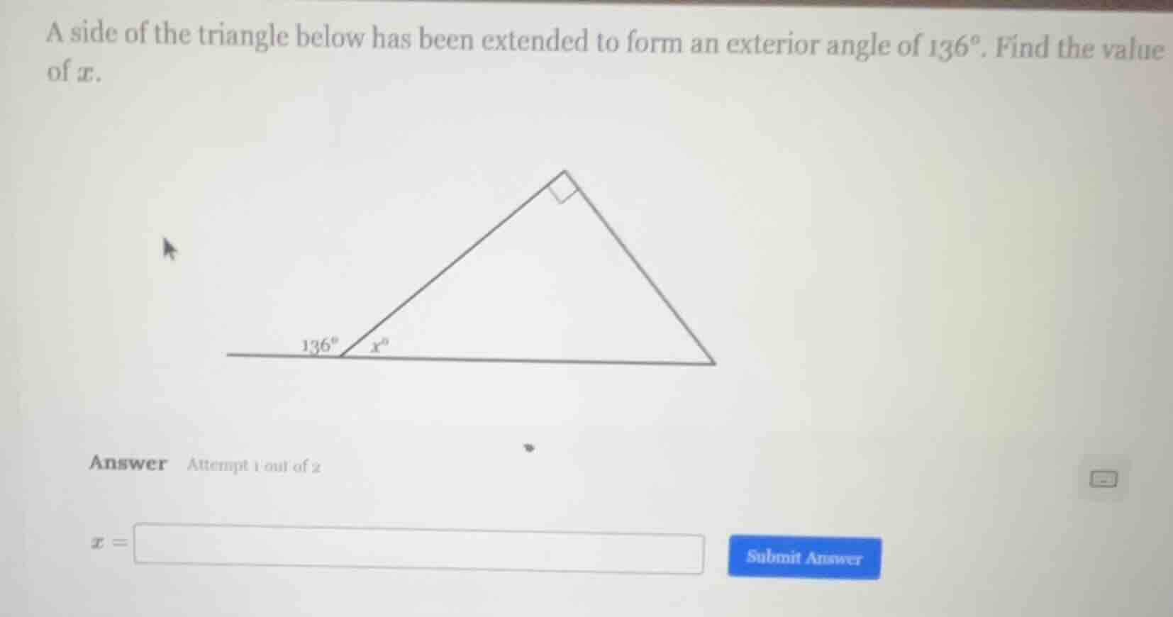 a side of the triangle below has been extended to form an exterior angl…