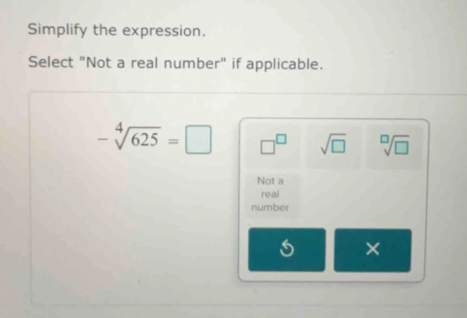simplify the expression. select ot a real number\ if applicable. \\( -s…