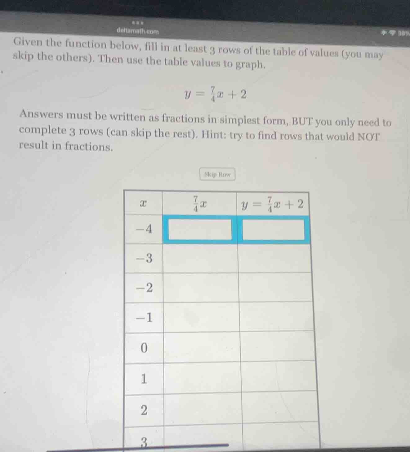 given the function below, fill in at least 3 rows of the table of value…