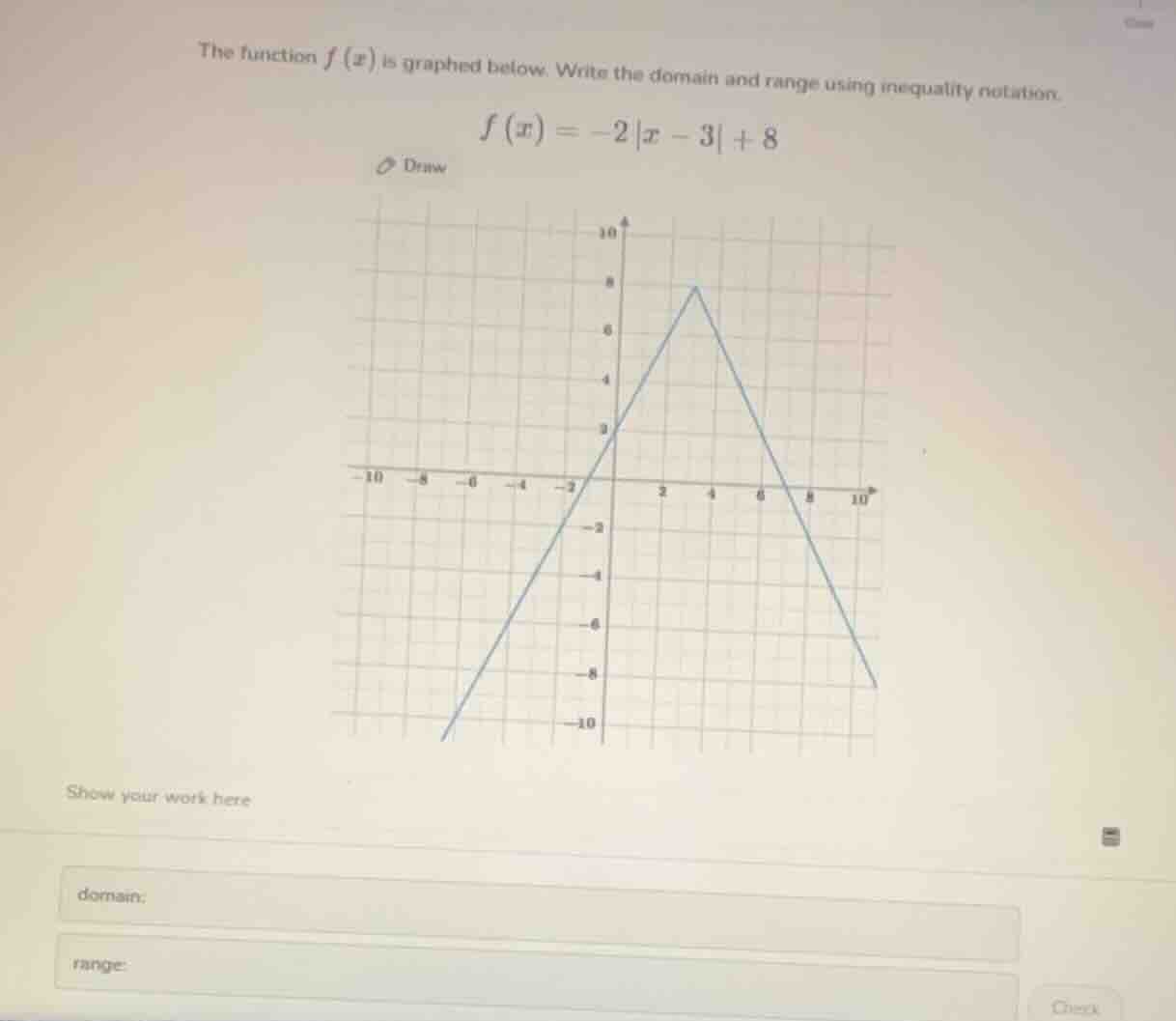 the function $f(x)$ is graphed below. write the domain and range using …