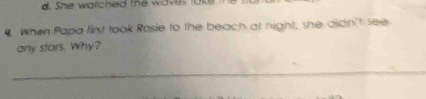 4. when papa first took rosie to the beach at night, she didnt see any …