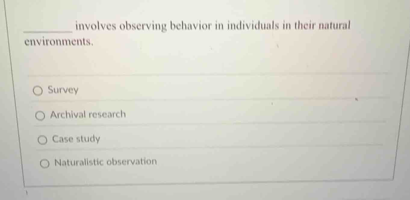 ______ involves observing behavior in individuals in their natural envi…