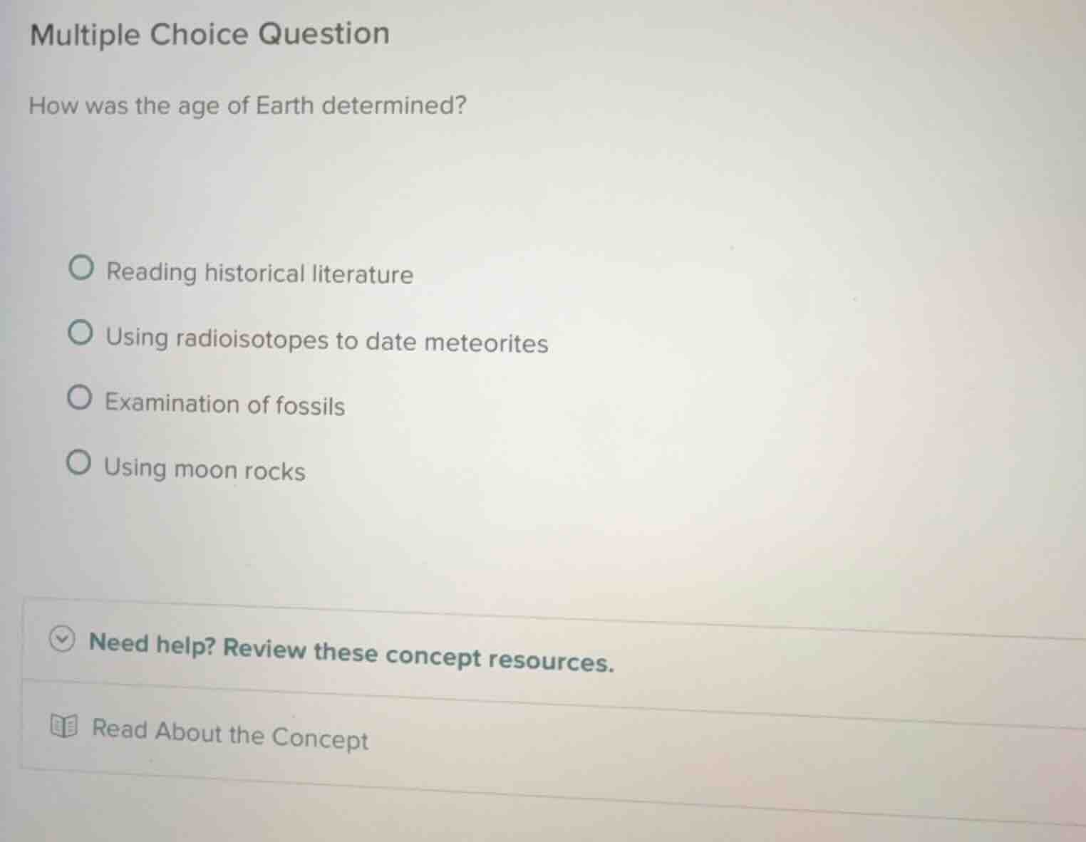 multiple choice question how was the age of earth determined? reading h…