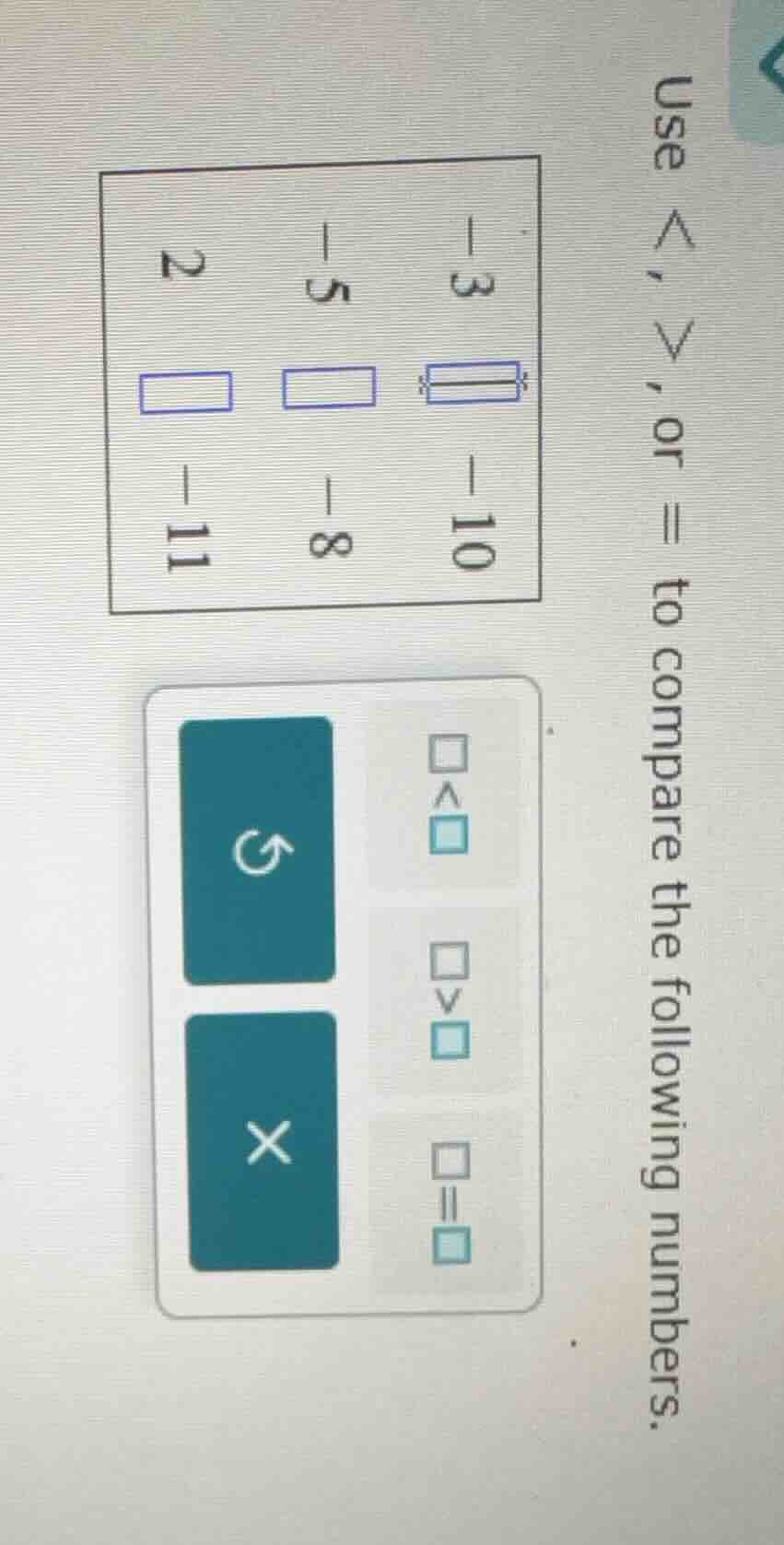 use <, >, or = to compare the following numbers.