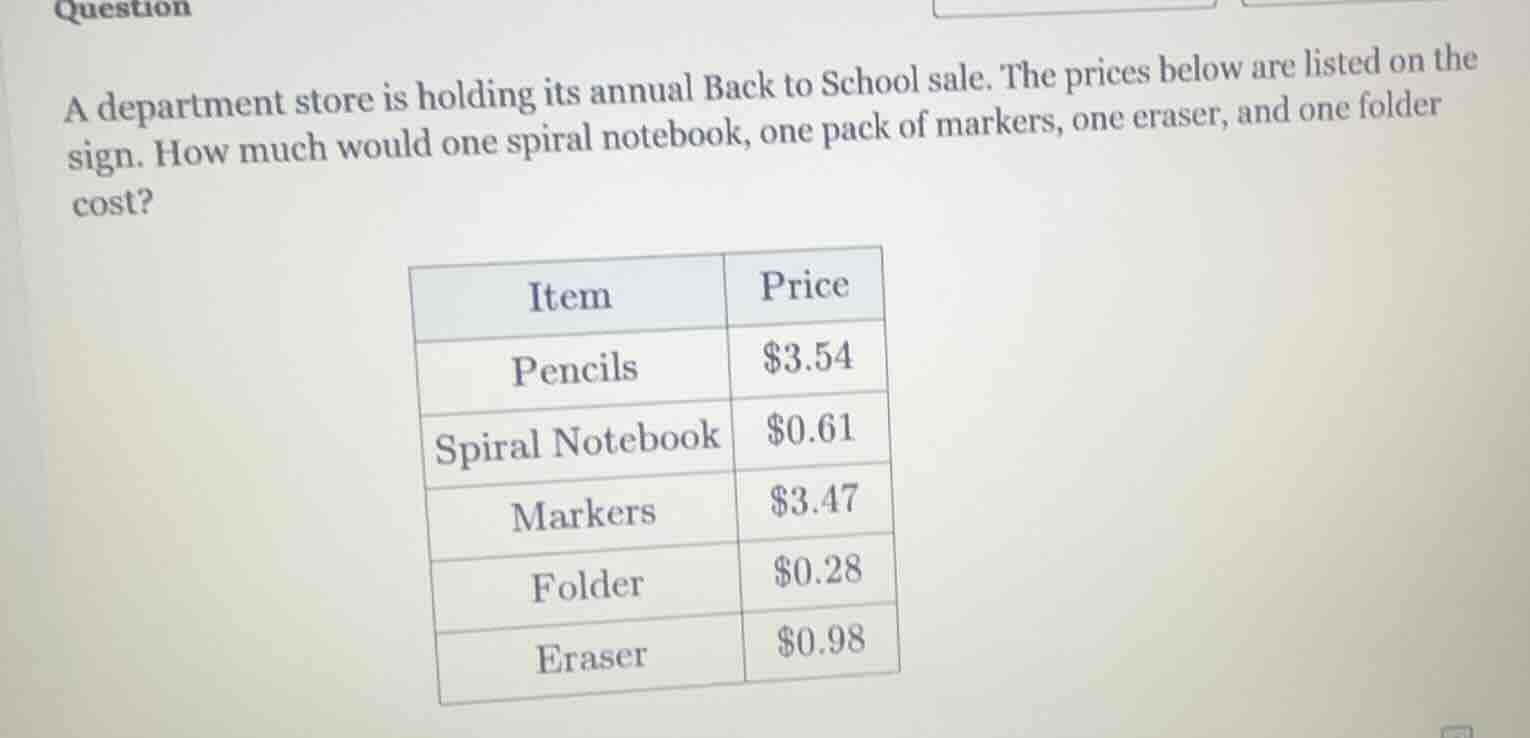 question a department store is holding its annual back to school sale. …