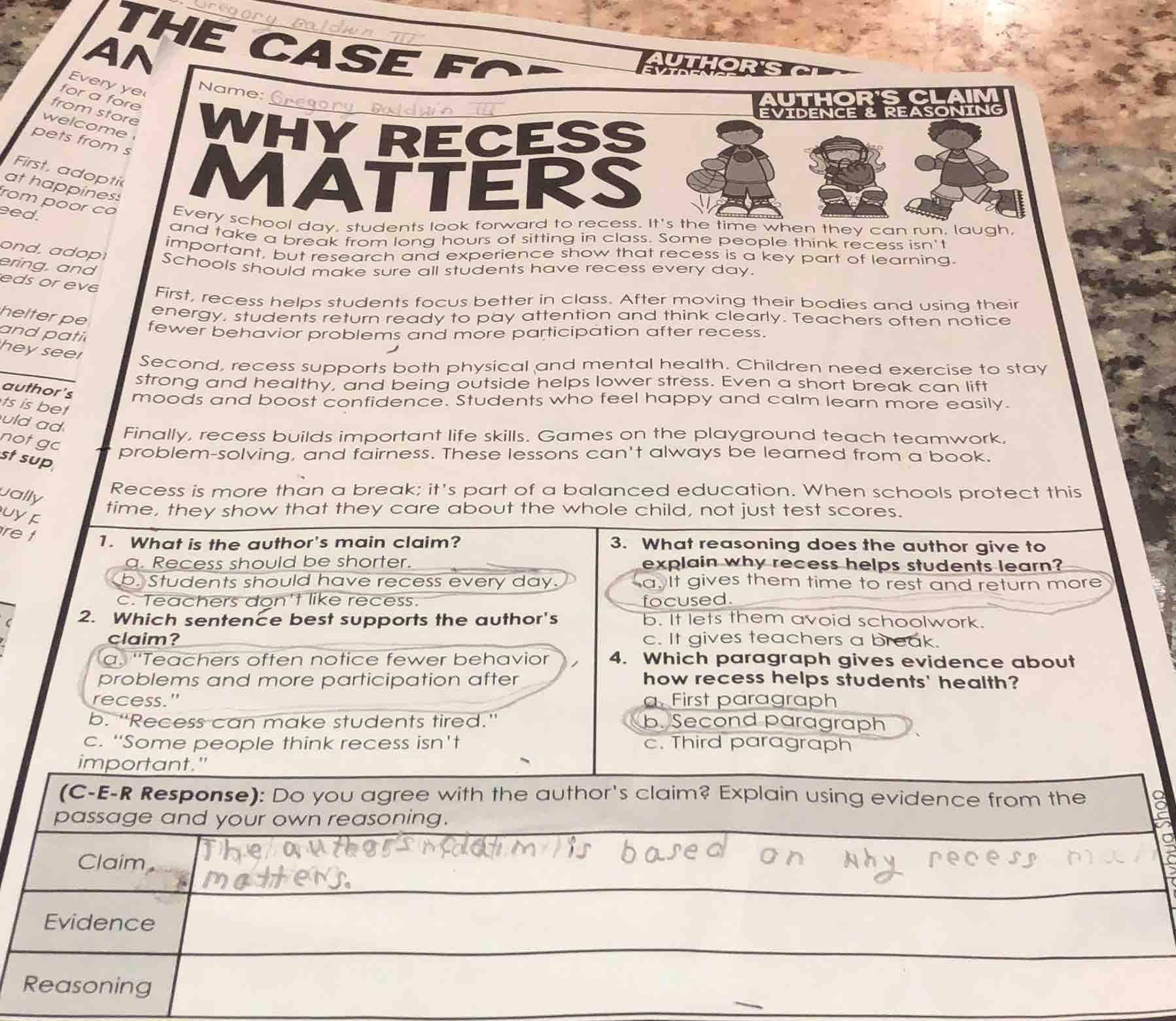 the case fo an authors why recess matters name: gregory baldwin iii aut…