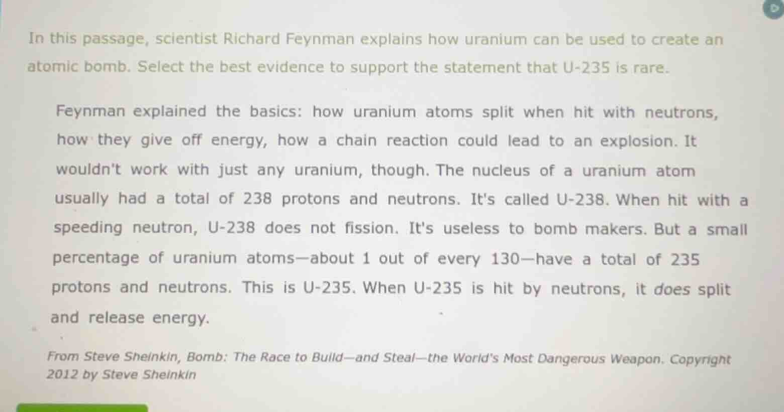 in this passage, scientist richard feynman explains how uranium can be …