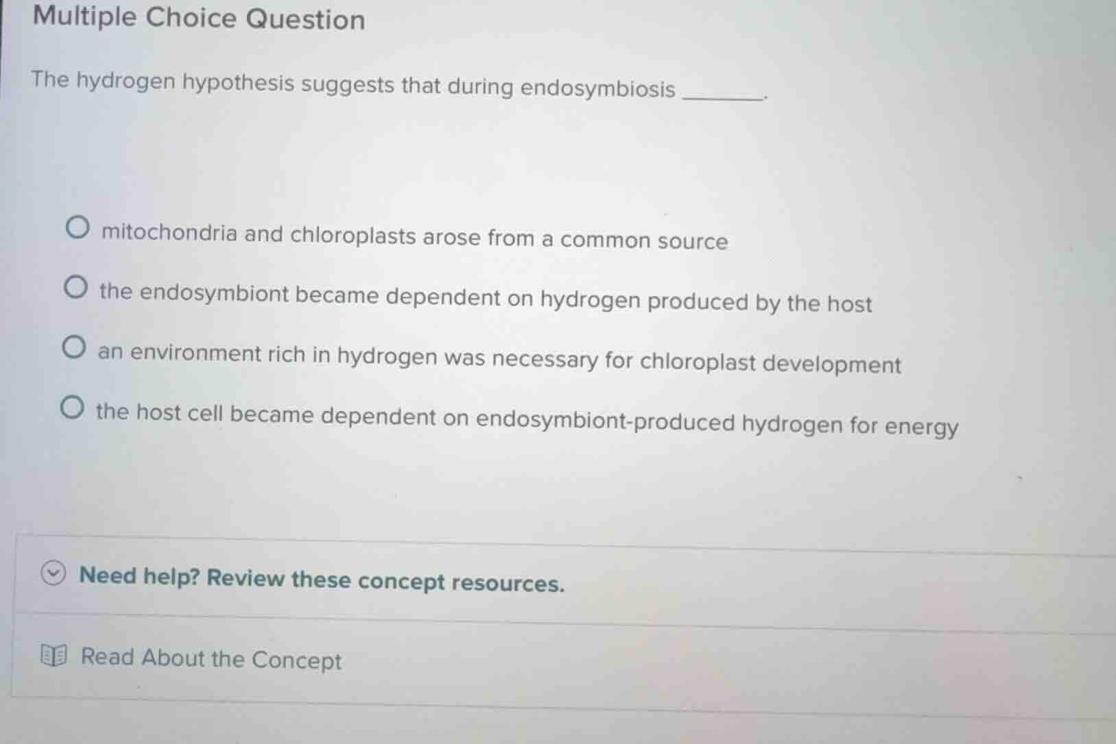 multiple choice question the hydrogen hypothesis suggests that during e…
