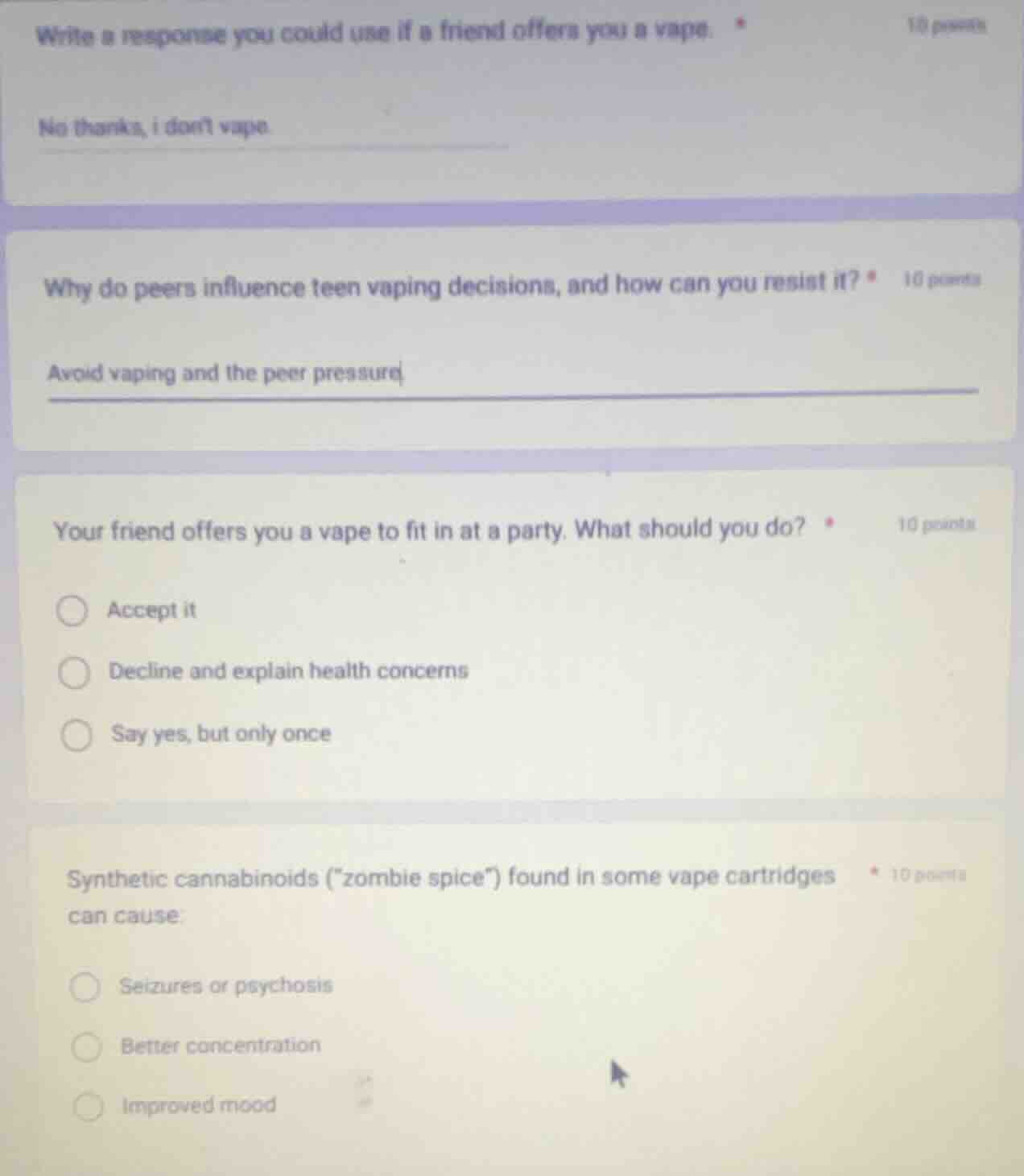 write a response you could use if a friend offers you a vape. no thanks…