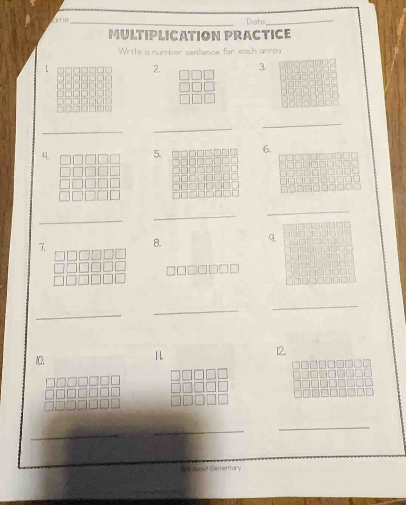 multiplication practice write a number sentence for each array 1. 2. 3.…
