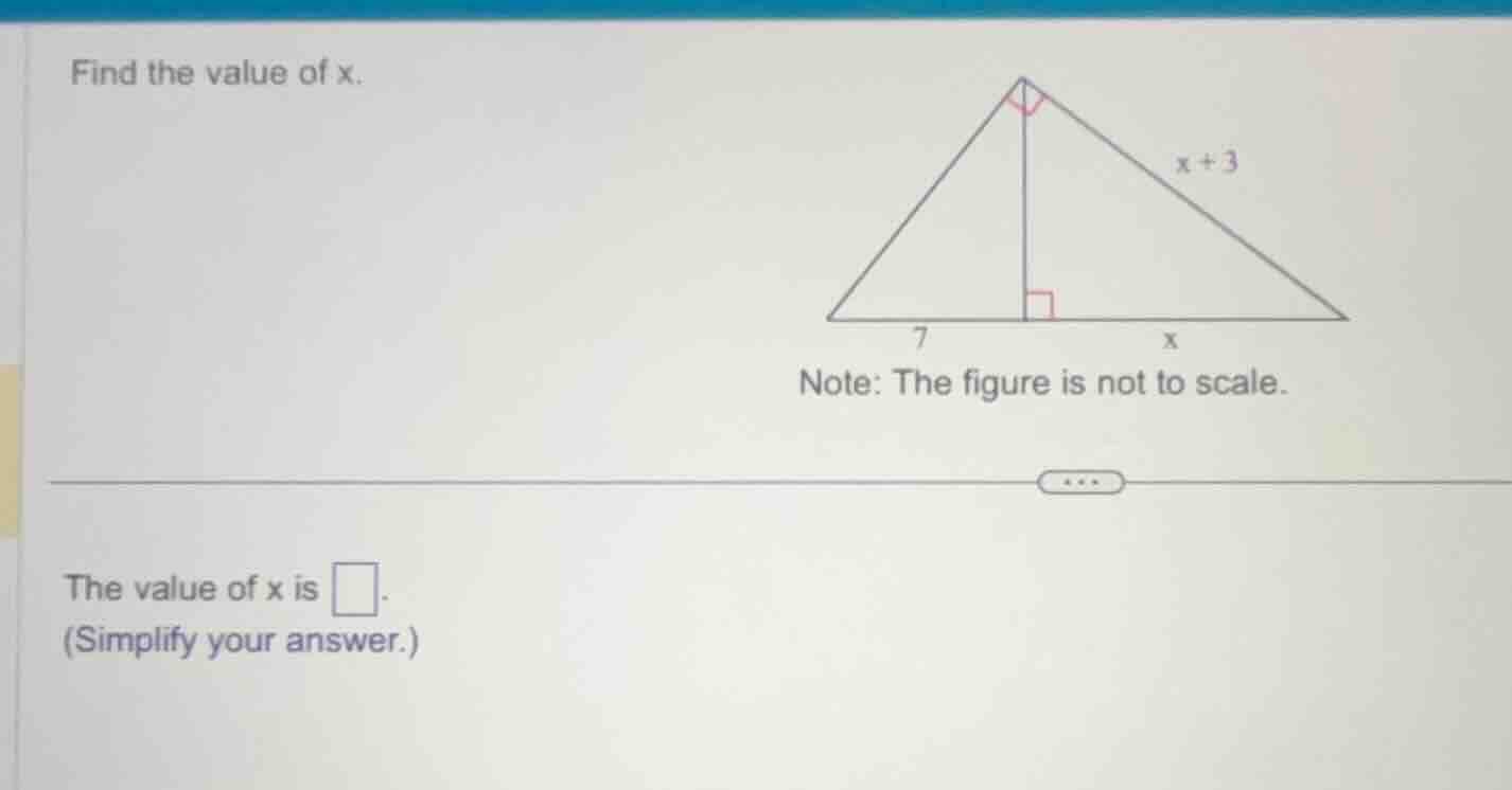 find the value of x. note: the figure is not to scale. the value of x i…
