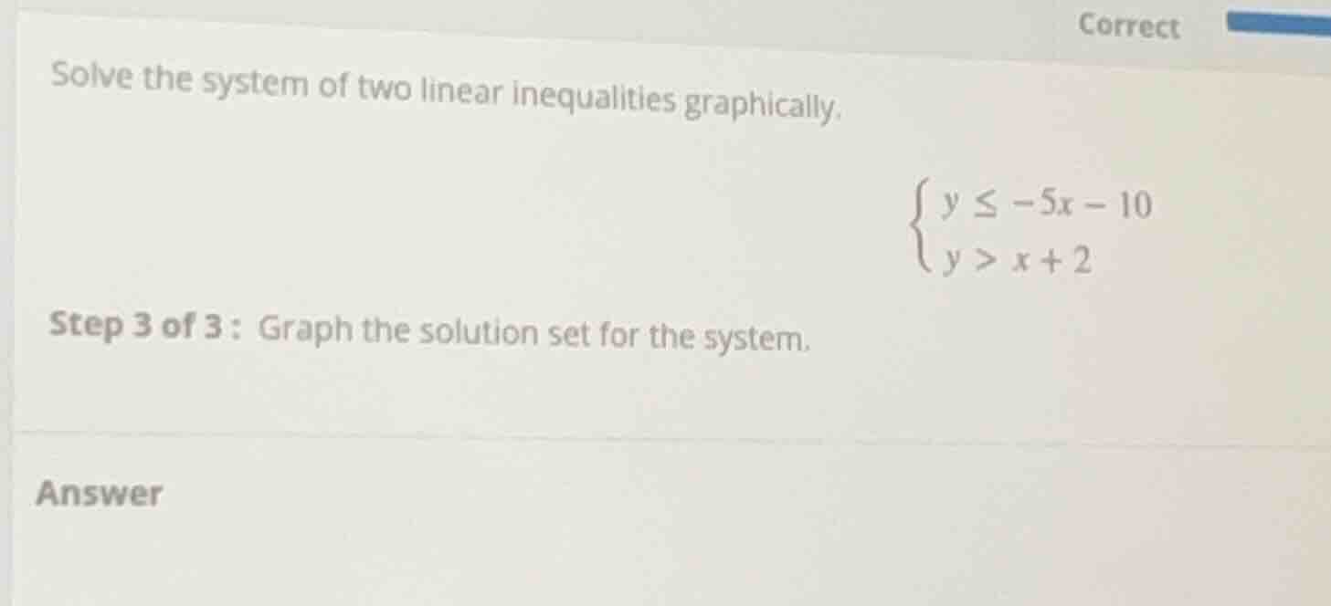 solve the system of two linear inequalities graphically.\\begin{cases}y…