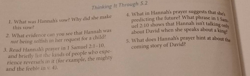 thinking it through 5.2 1. what was hannahs vow? why did she make this …