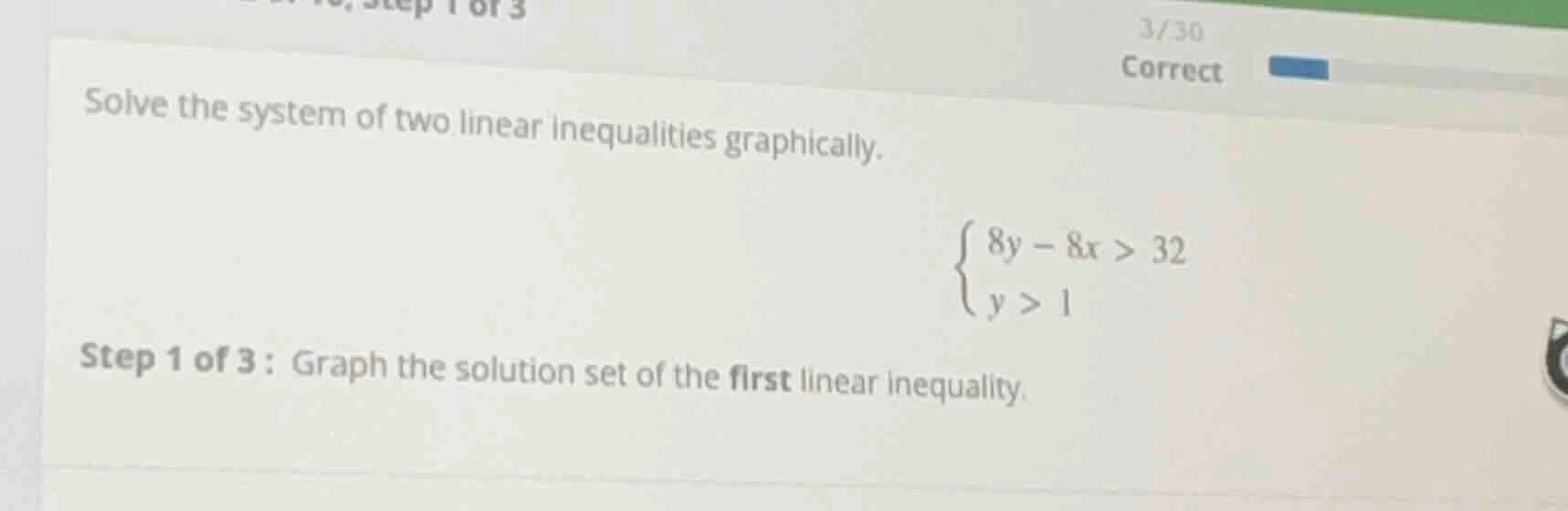 solve the system of two linear inequalities graphically. \\begin{cases}…