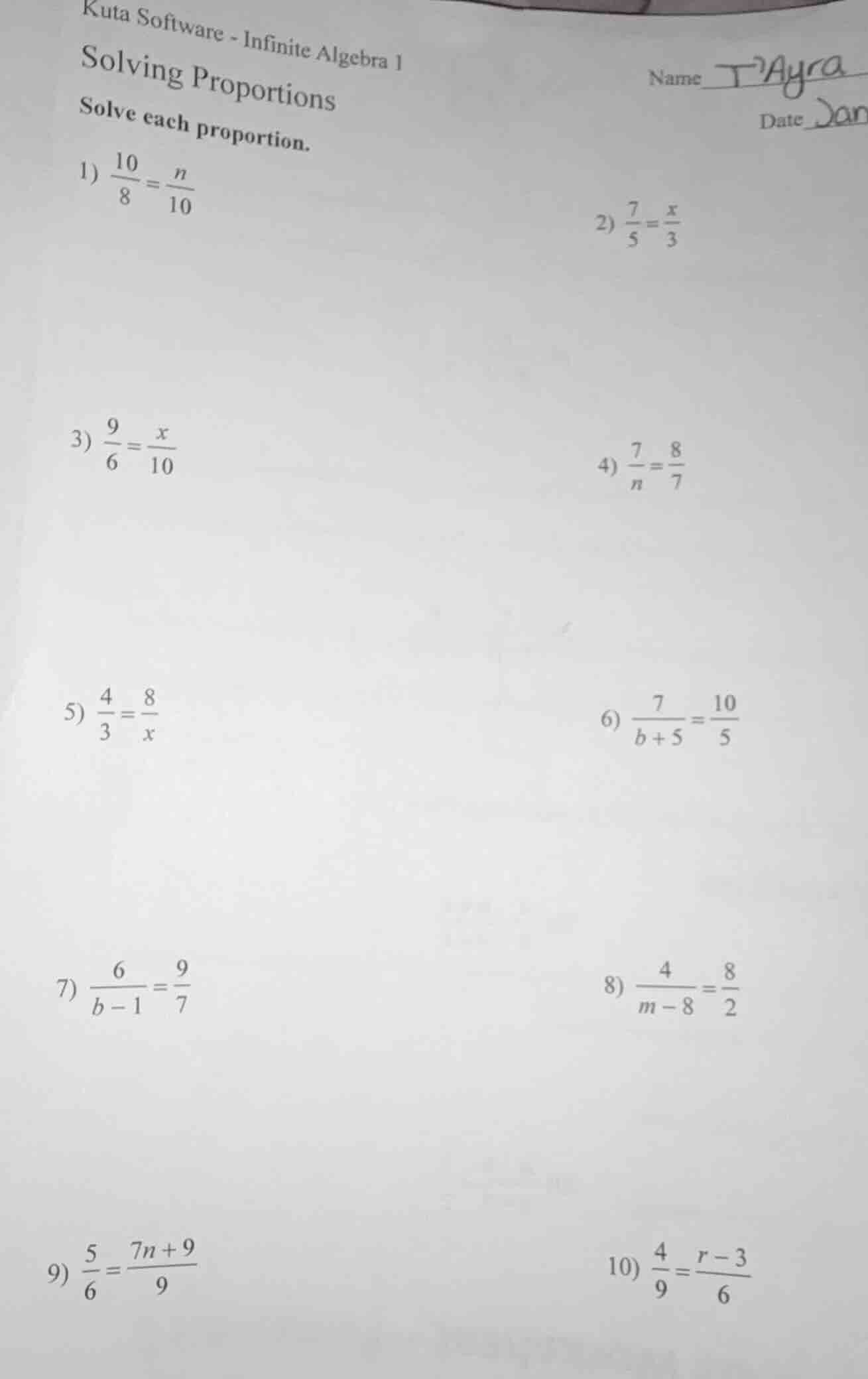kuta software - infinite algebra 1 solving proportions solve each propo…