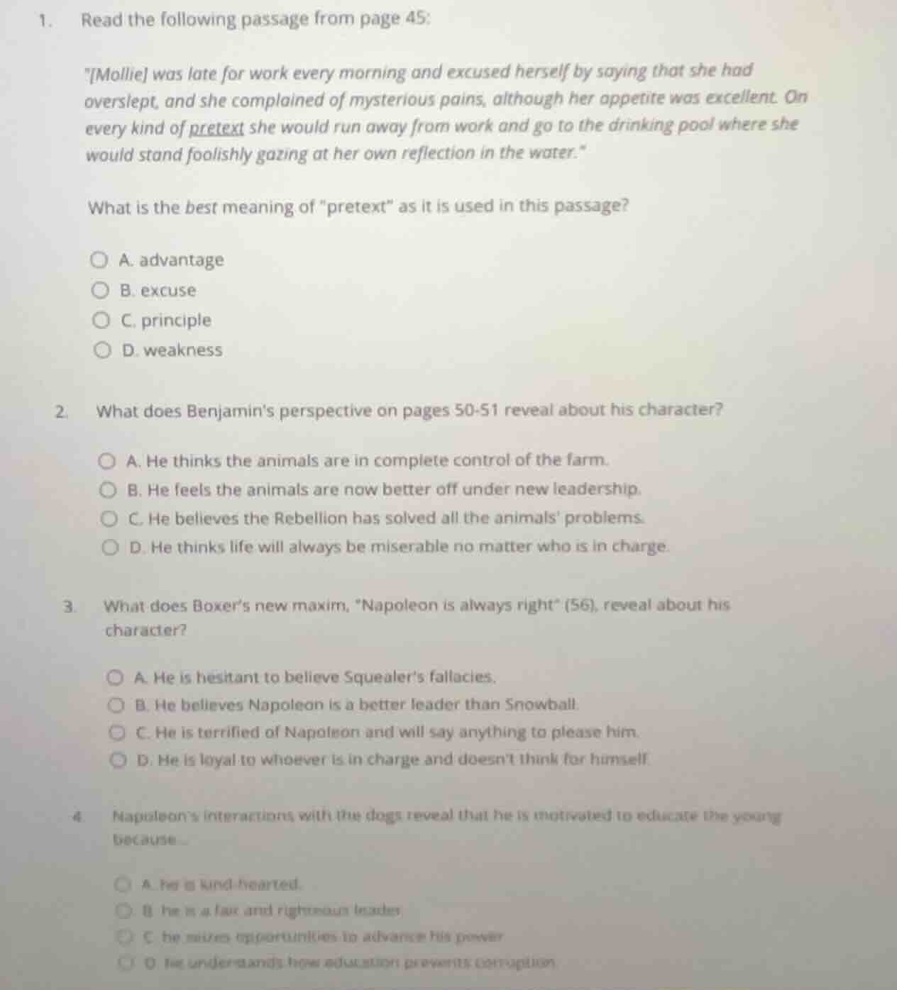 1. read the following passage from page 45: \mollie was late for work e…