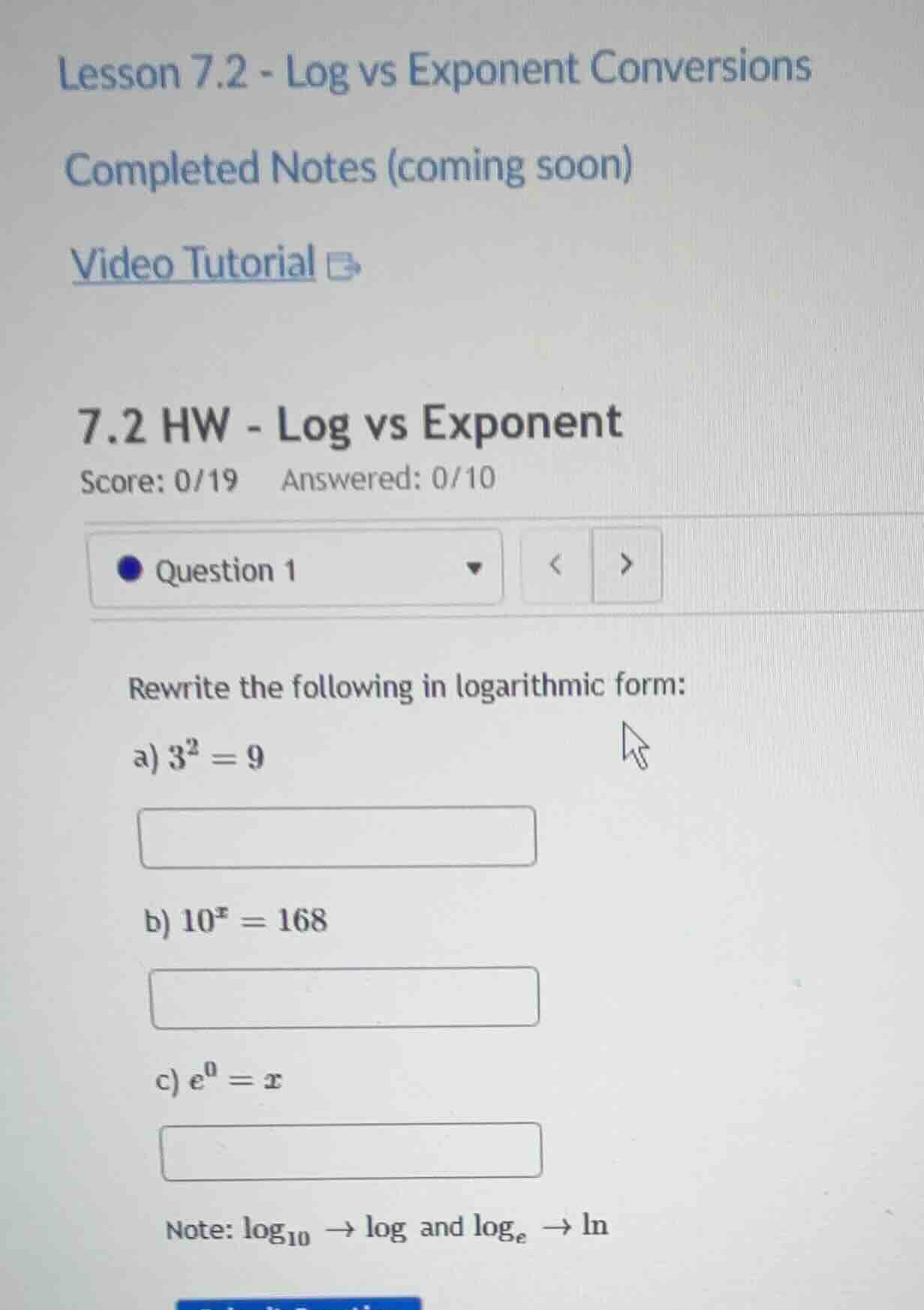 lesson 7.2 - log vs exponent conversions completed notes (coming soon) …