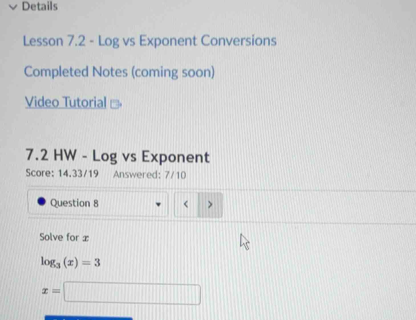 details lesson 7.2 - log vs exponent conversions completed notes (comin…
