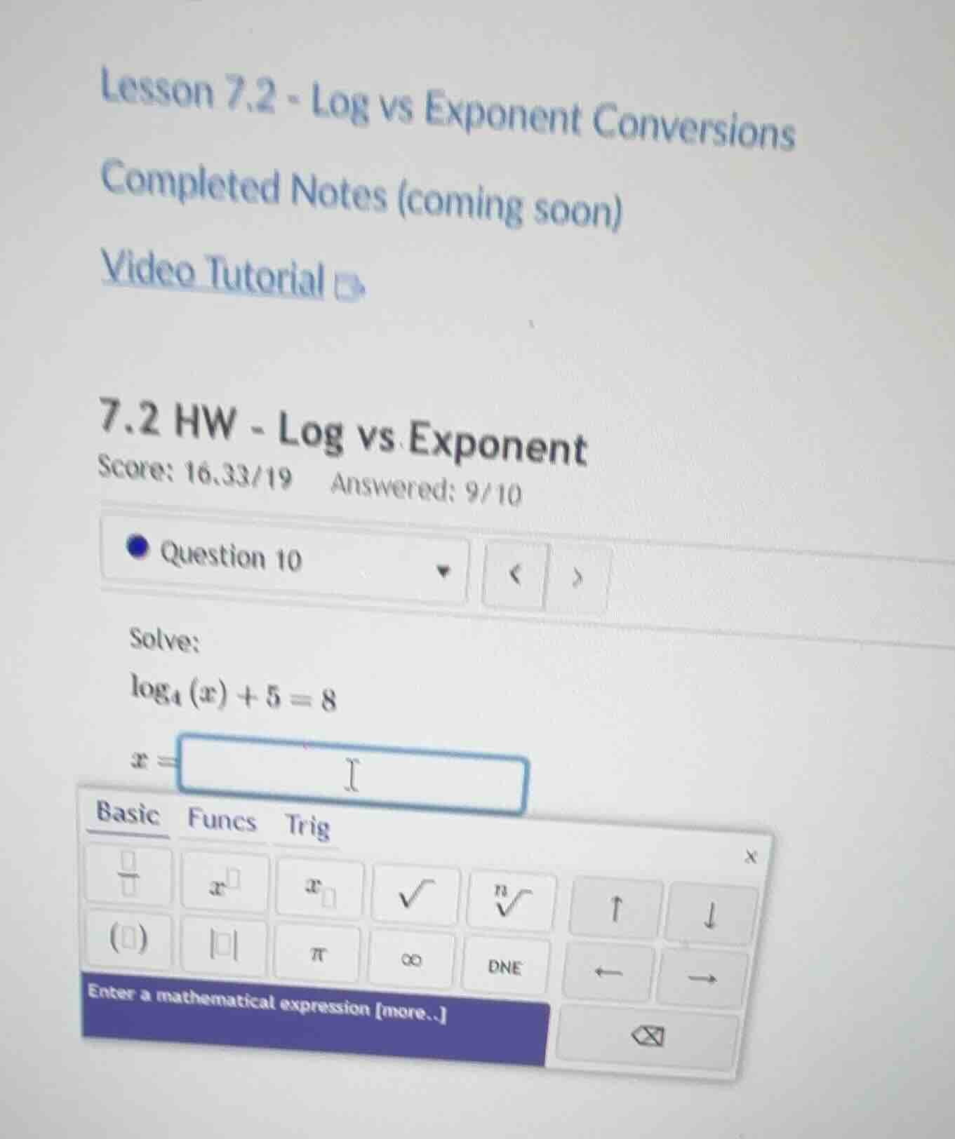 lesson 7.2 - log vs exponent conversions completed notes (coming soon) …