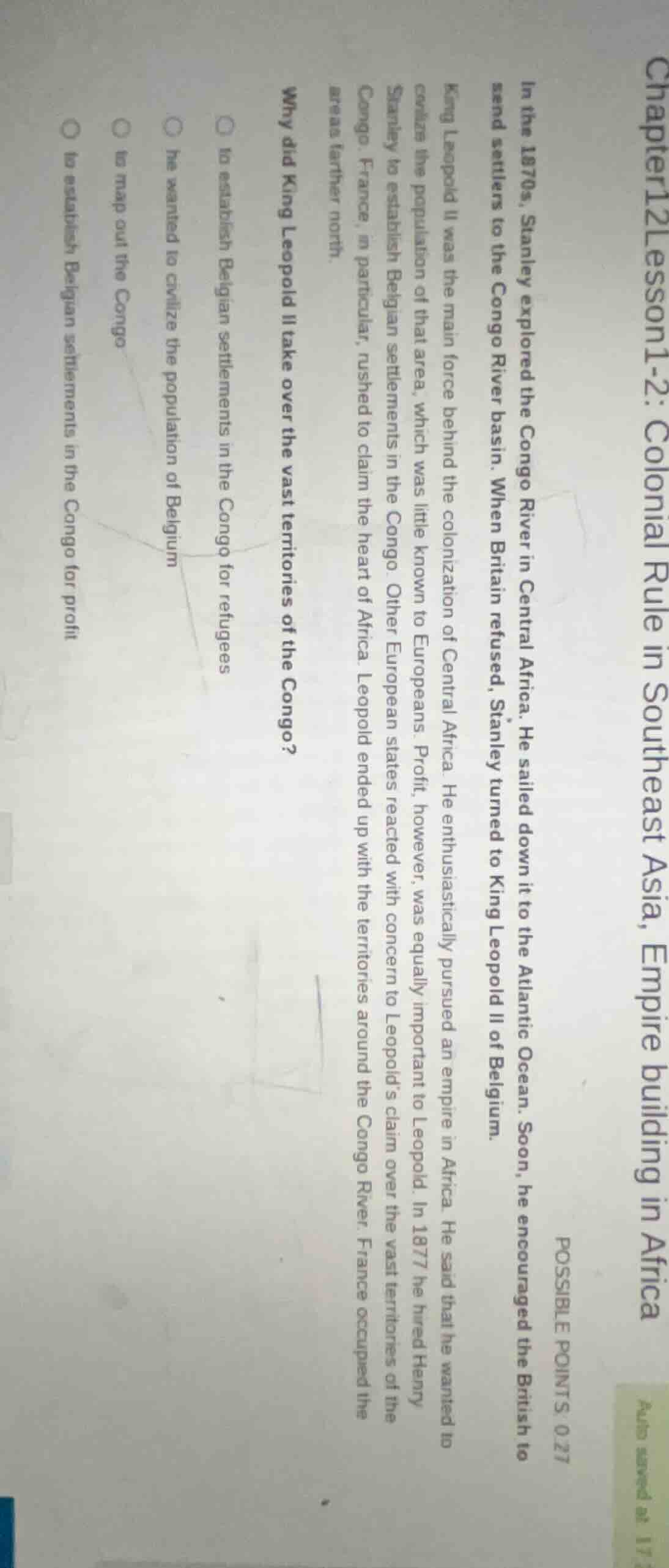 in the 1870s, stanley explored the congo river in central africa. he sa…