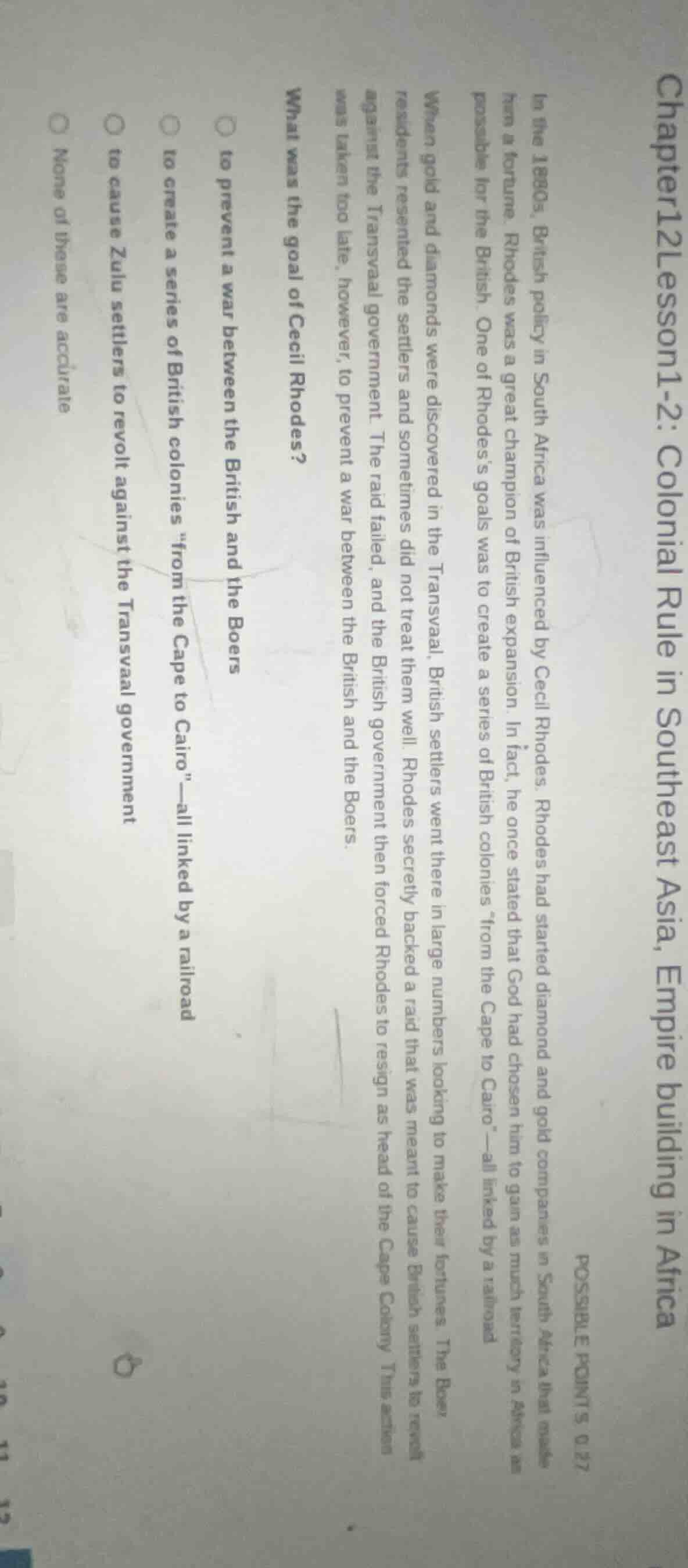 in the 1890s, british policy in south africa was influenced by cecil rh…