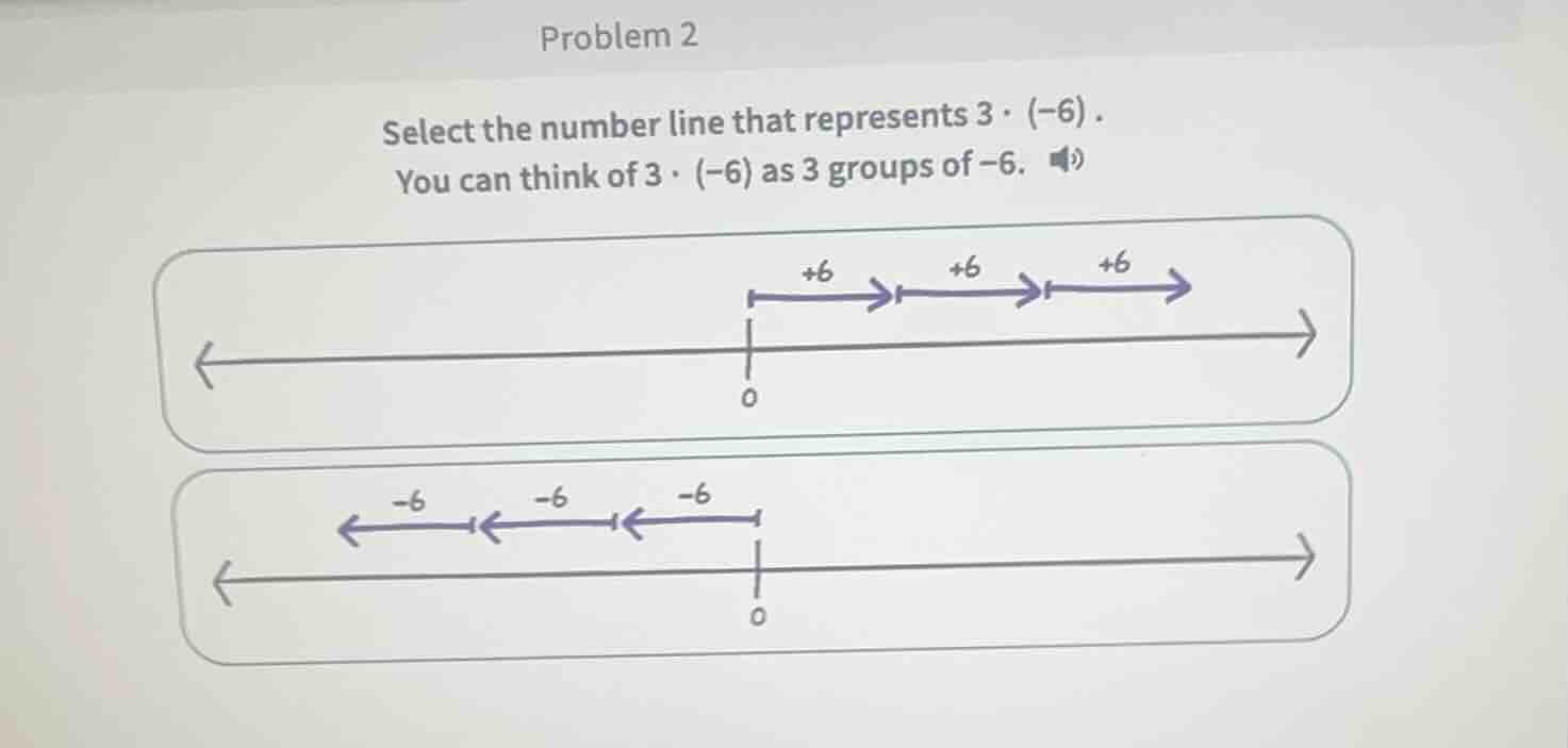 problem 2 select the number line that represents $3 \\cdot (-6)$. you c…