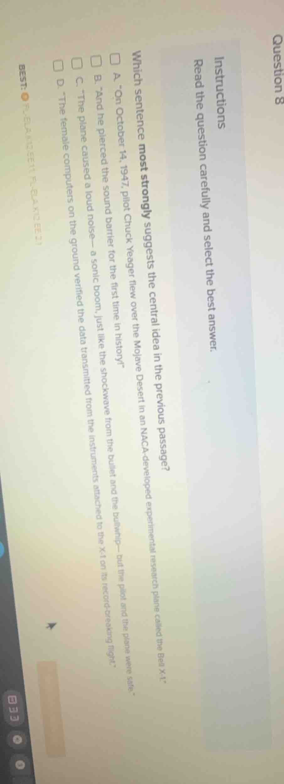 question 8 instructions read the question carefully and select the best…