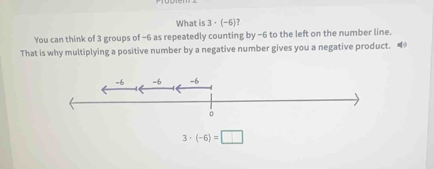 what is $3 \\cdot (-6)$? you can think of 3 groups of $-6$ as repeatedl…