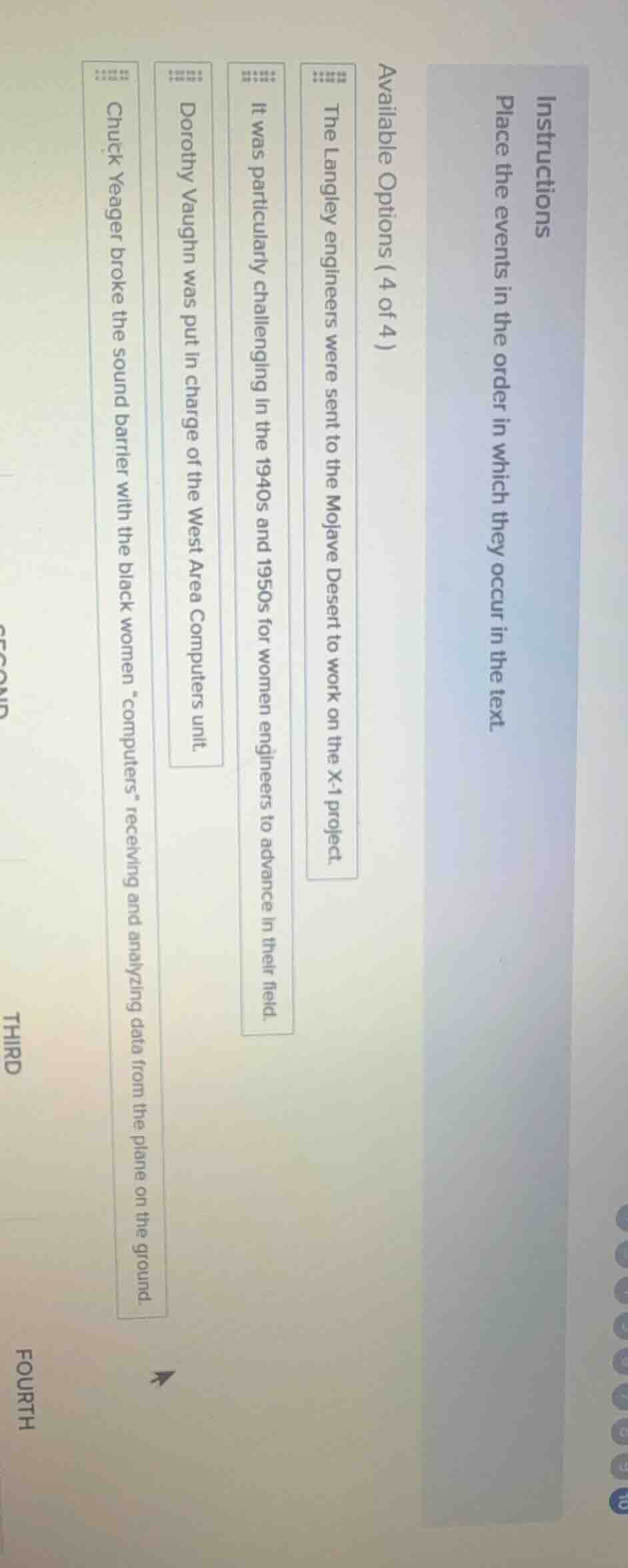 instructions place the events in the order in which they occur in the t…