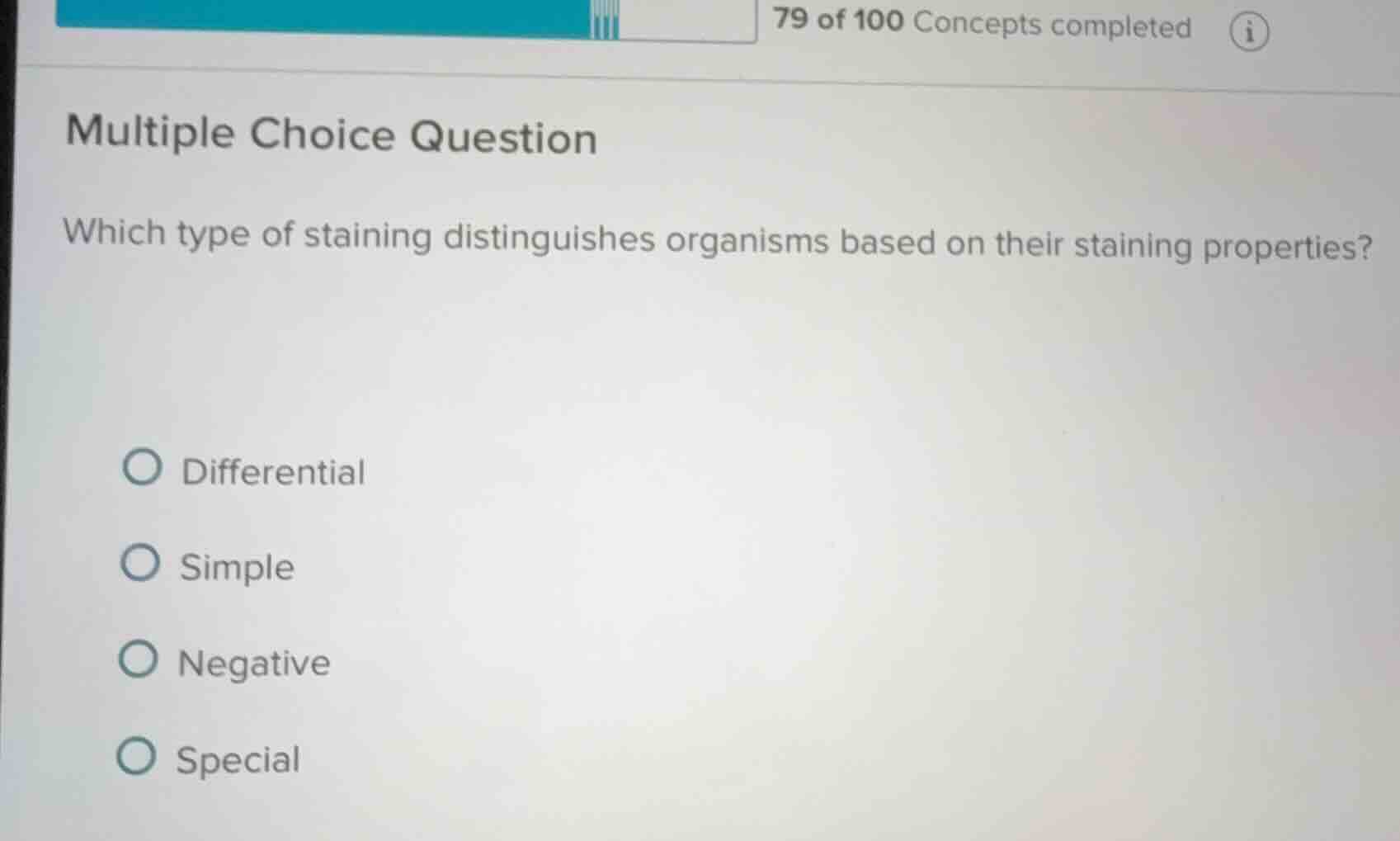 multiple choice question which type of staining distinguishes organisms…