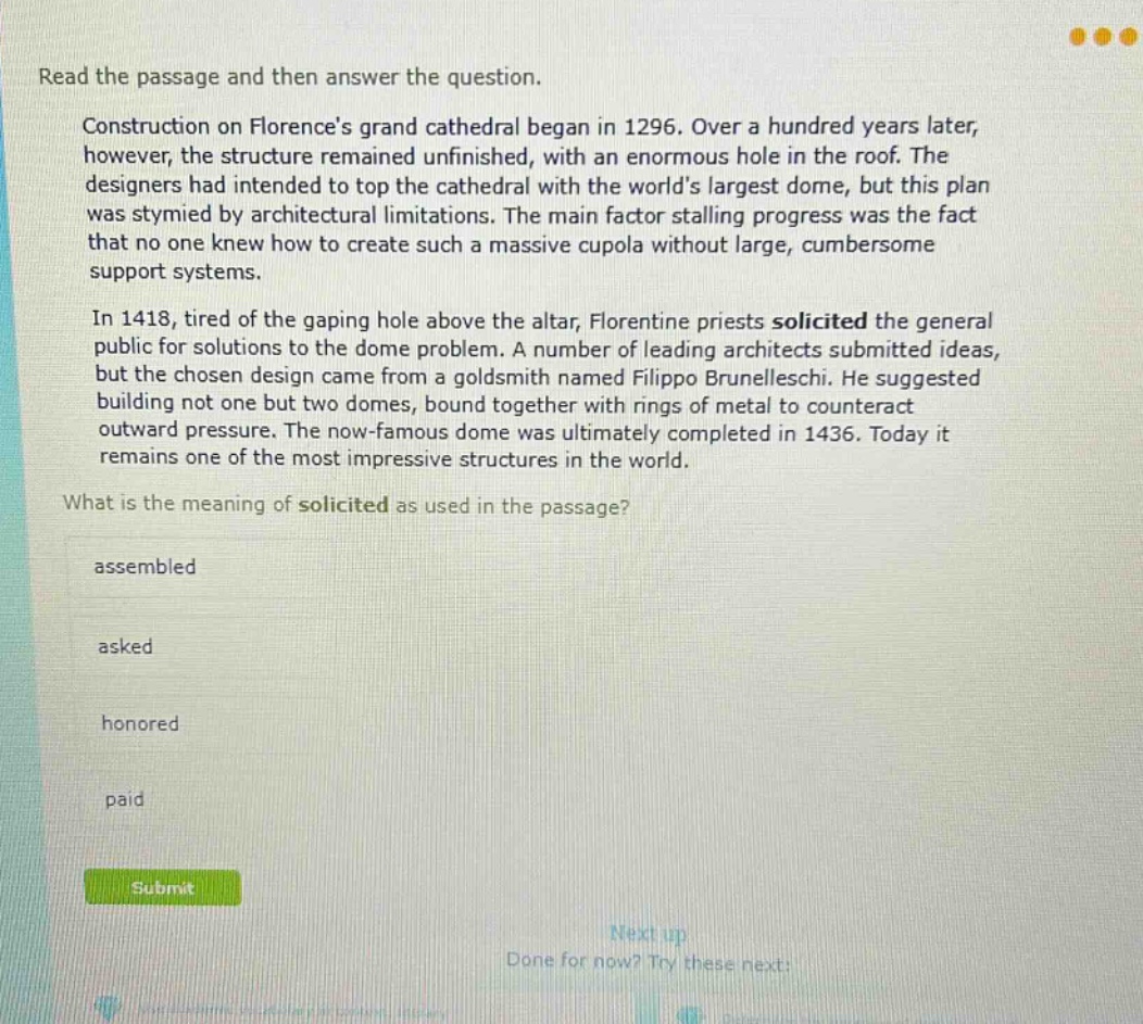 read the passage and then answer the question. construction on florence…