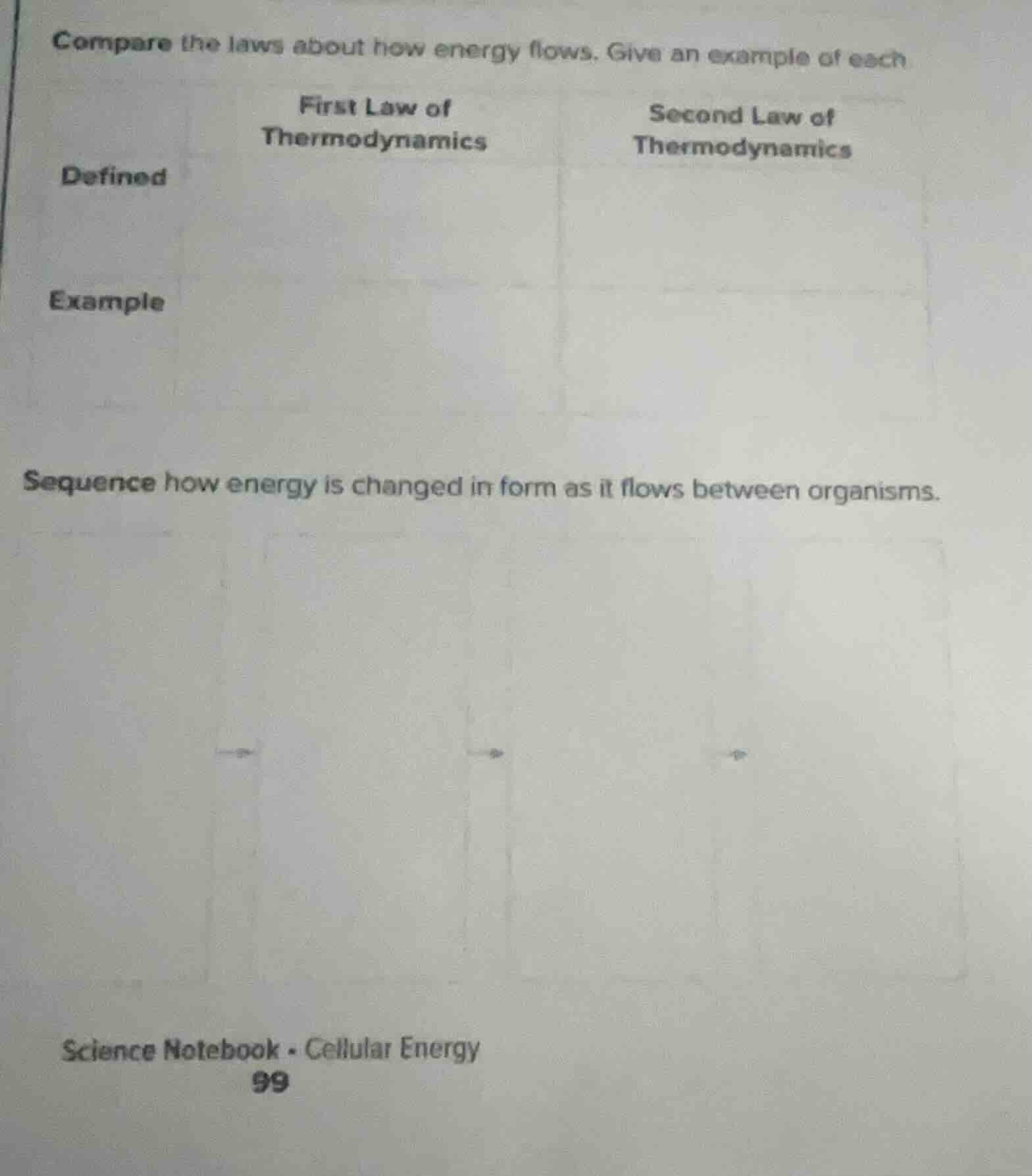 compare the laws about how energy flows. give an example of each first …