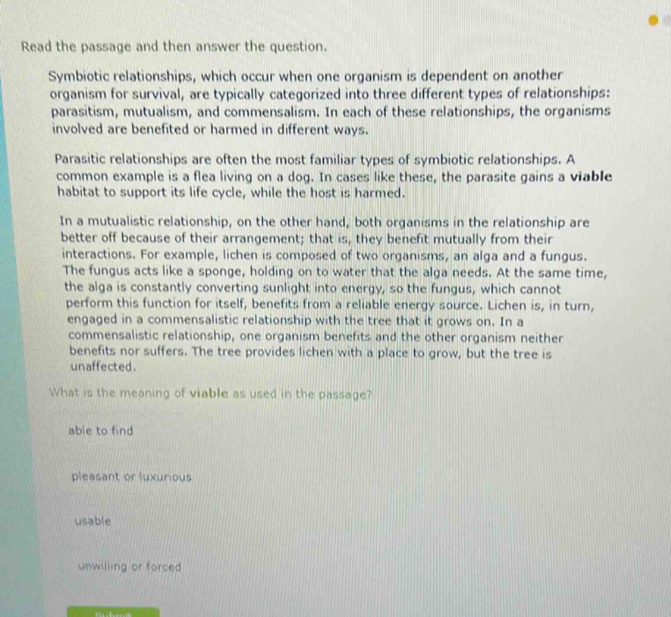 read the passage and then answer the question. symbiotic relationships,…