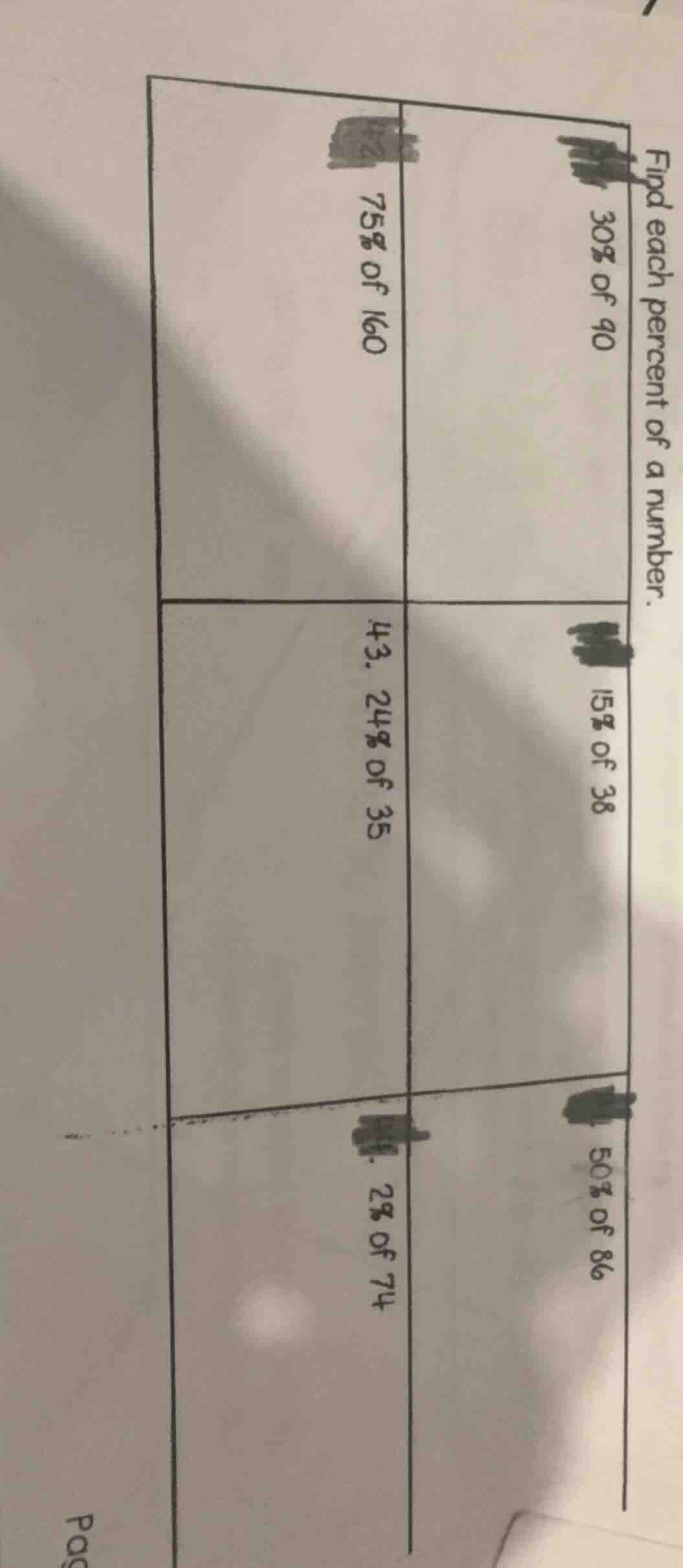 find each percent of a number. 30% of 40 15% of 38 50% of 86 75% of 160…
