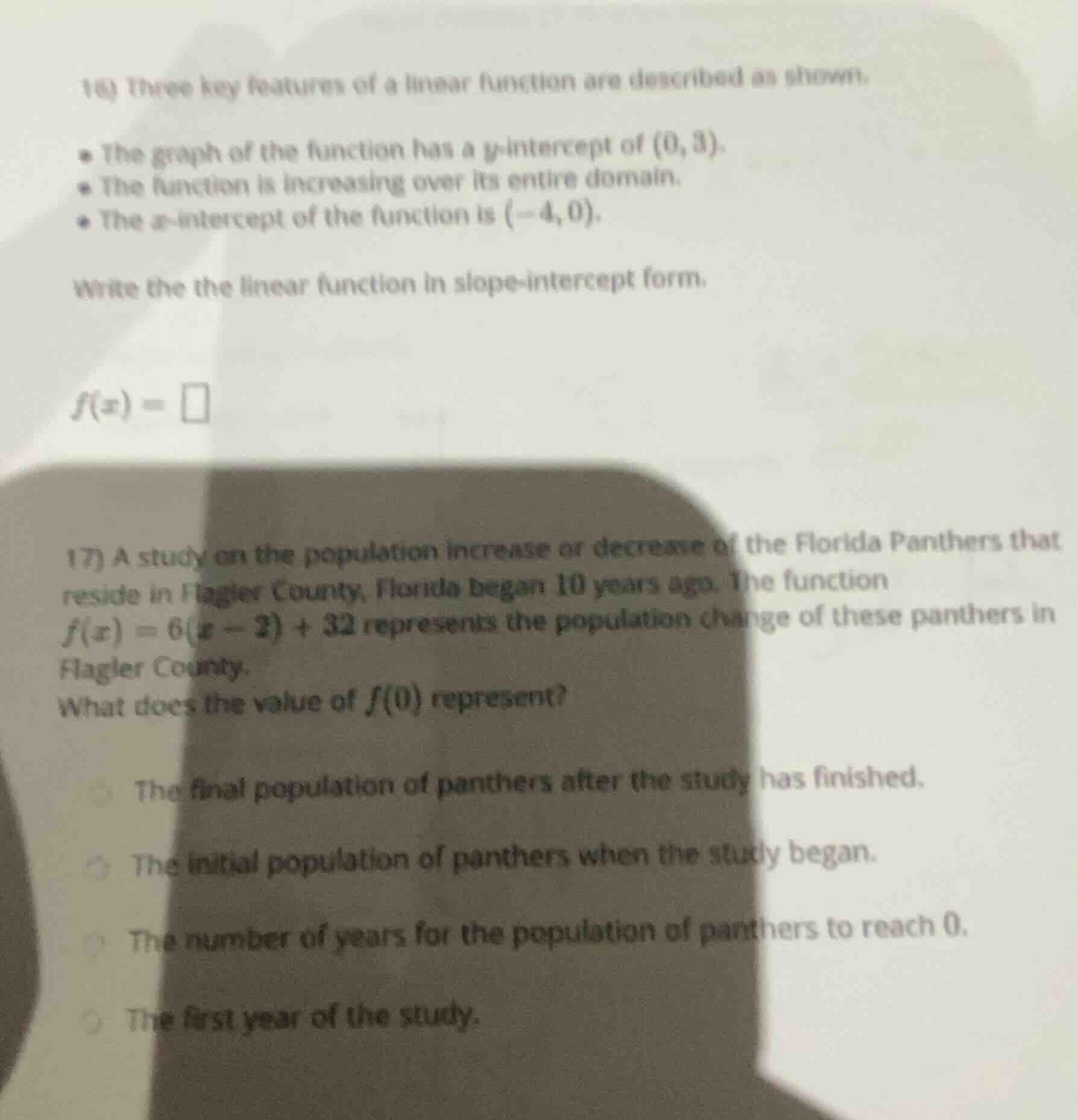 16) three key features of a linear function are described as shown. - t…