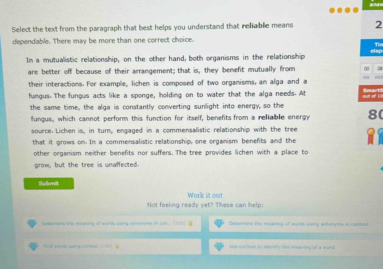select the text from the paragraph that best helps you understand that …