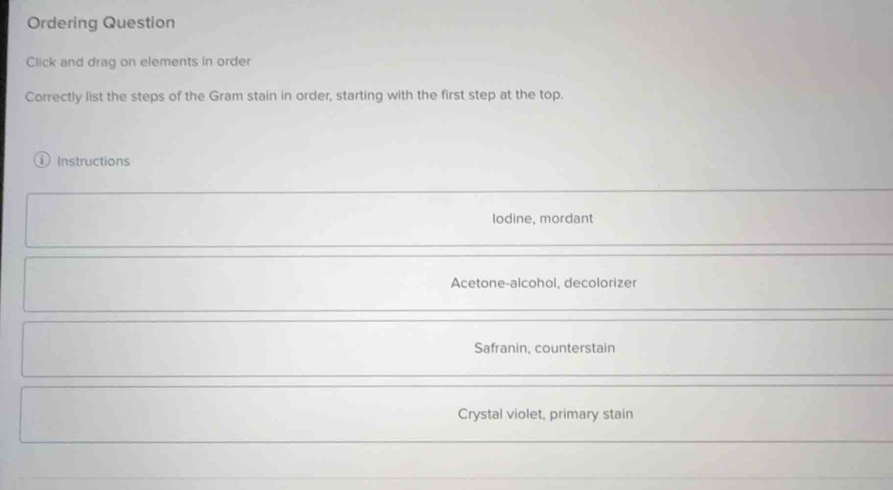 ordering question click and drag on elements in order correctly list th…