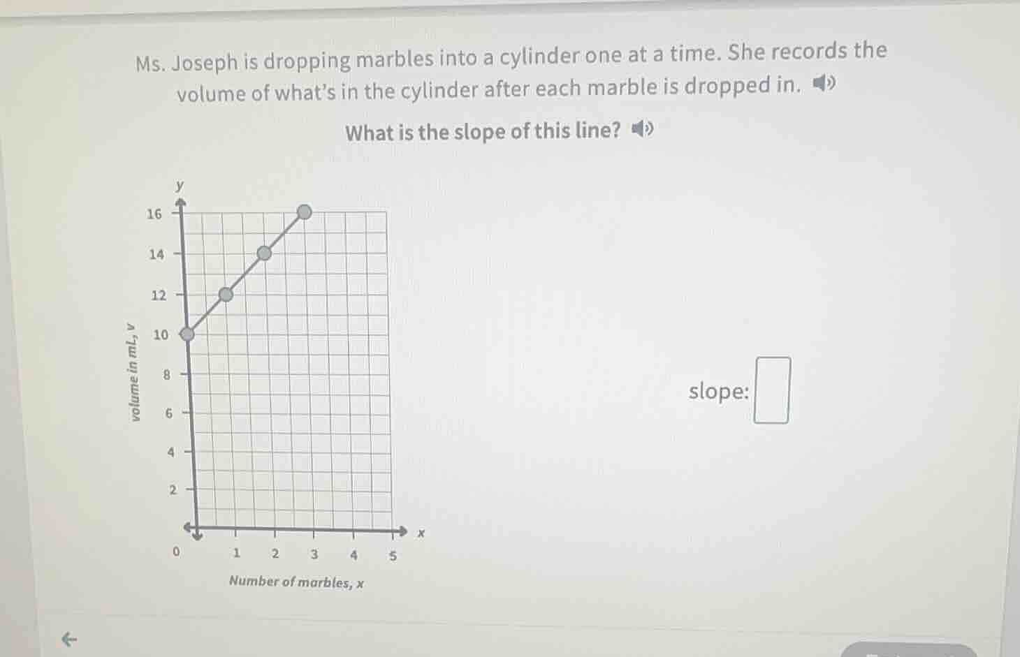ms. joseph is dropping marbles into a cylinder one at a time. she recor…