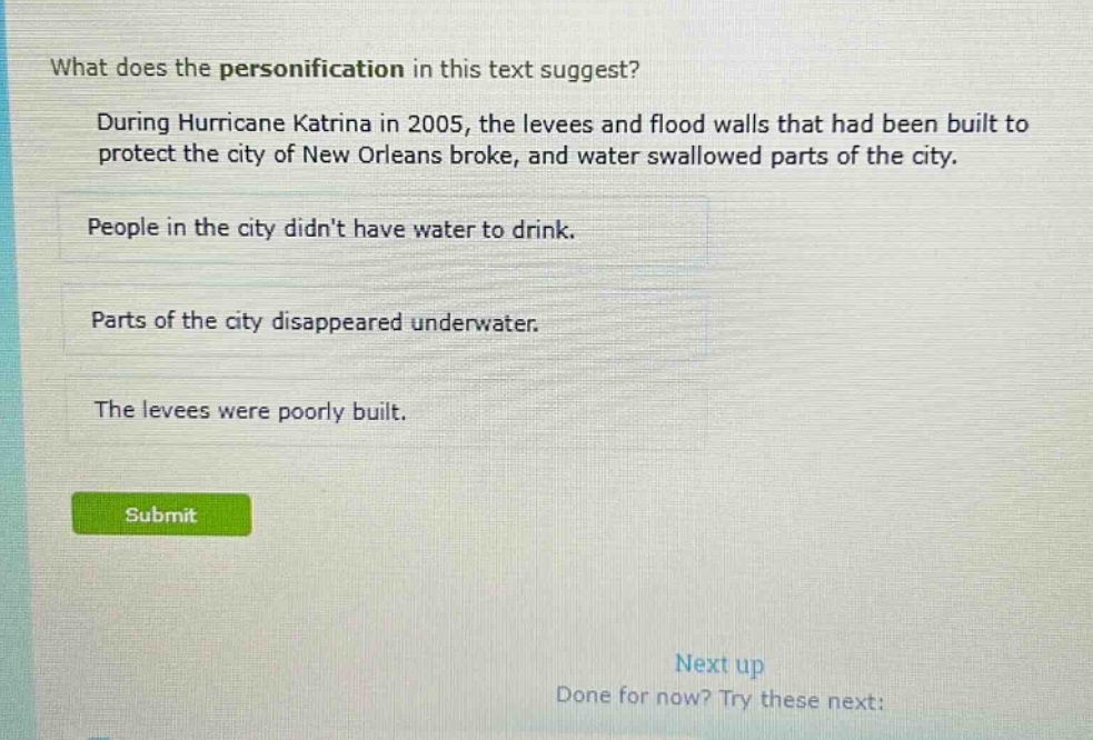 what does the personification in this text suggest? during hurricane ka…