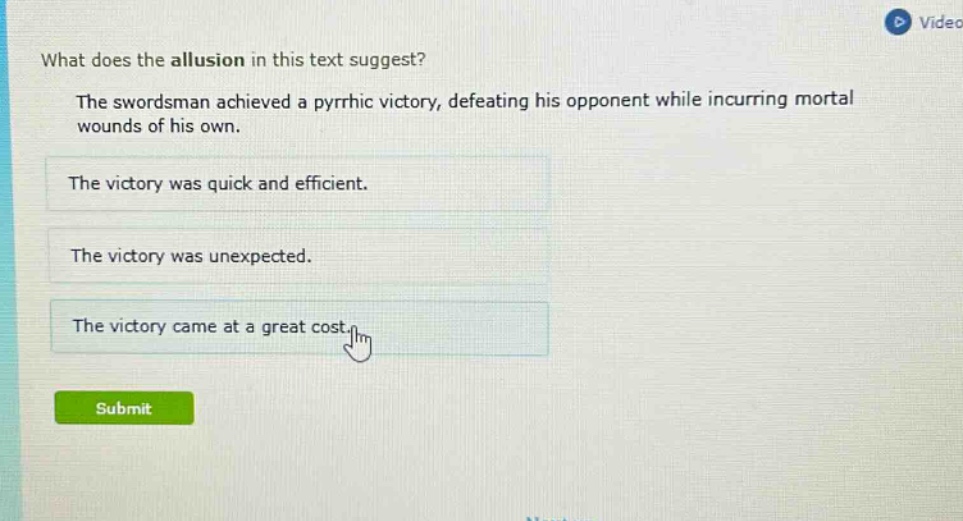 what does the allusion in this text suggest? the swordsman achieved a p…