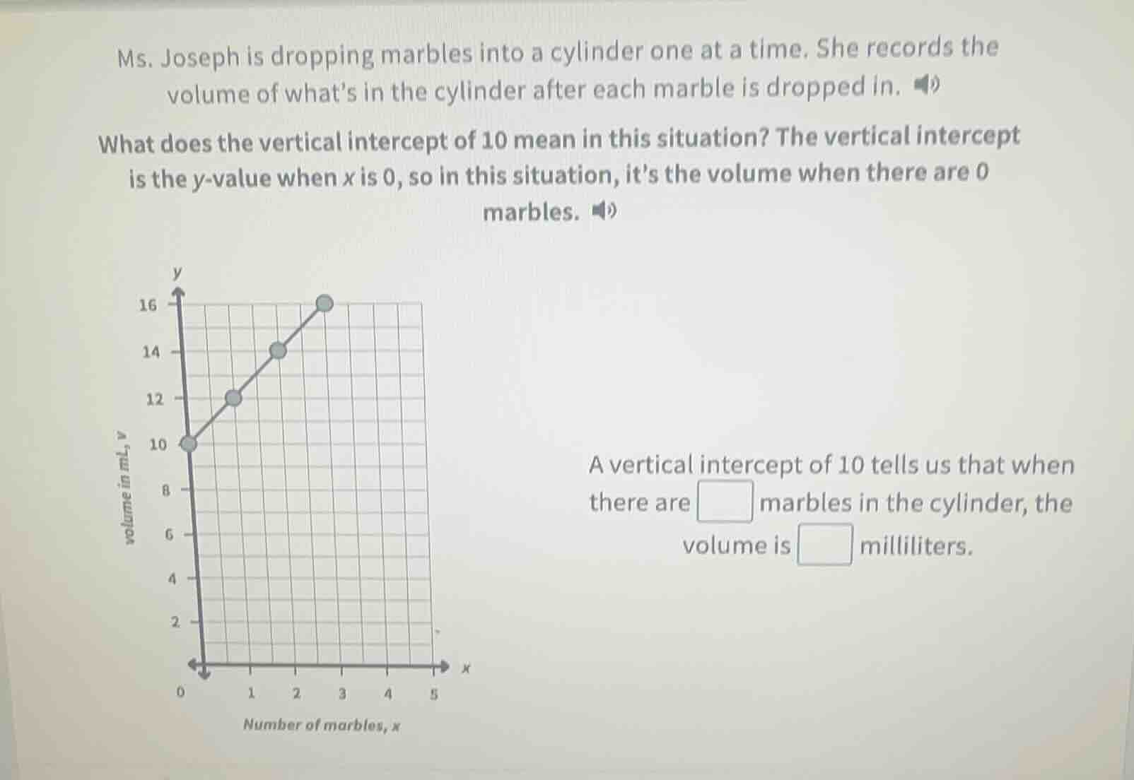 ms. joseph is dropping marbles into a cylinder one at a time. she recor…