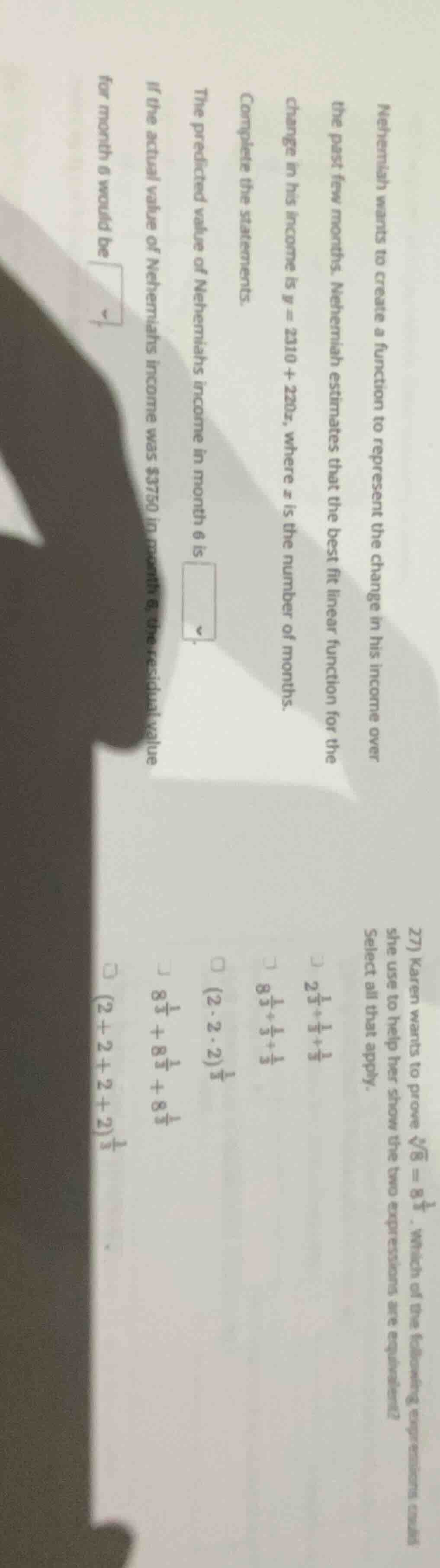 nehemiah wants to create a function to represent the change in his inco…