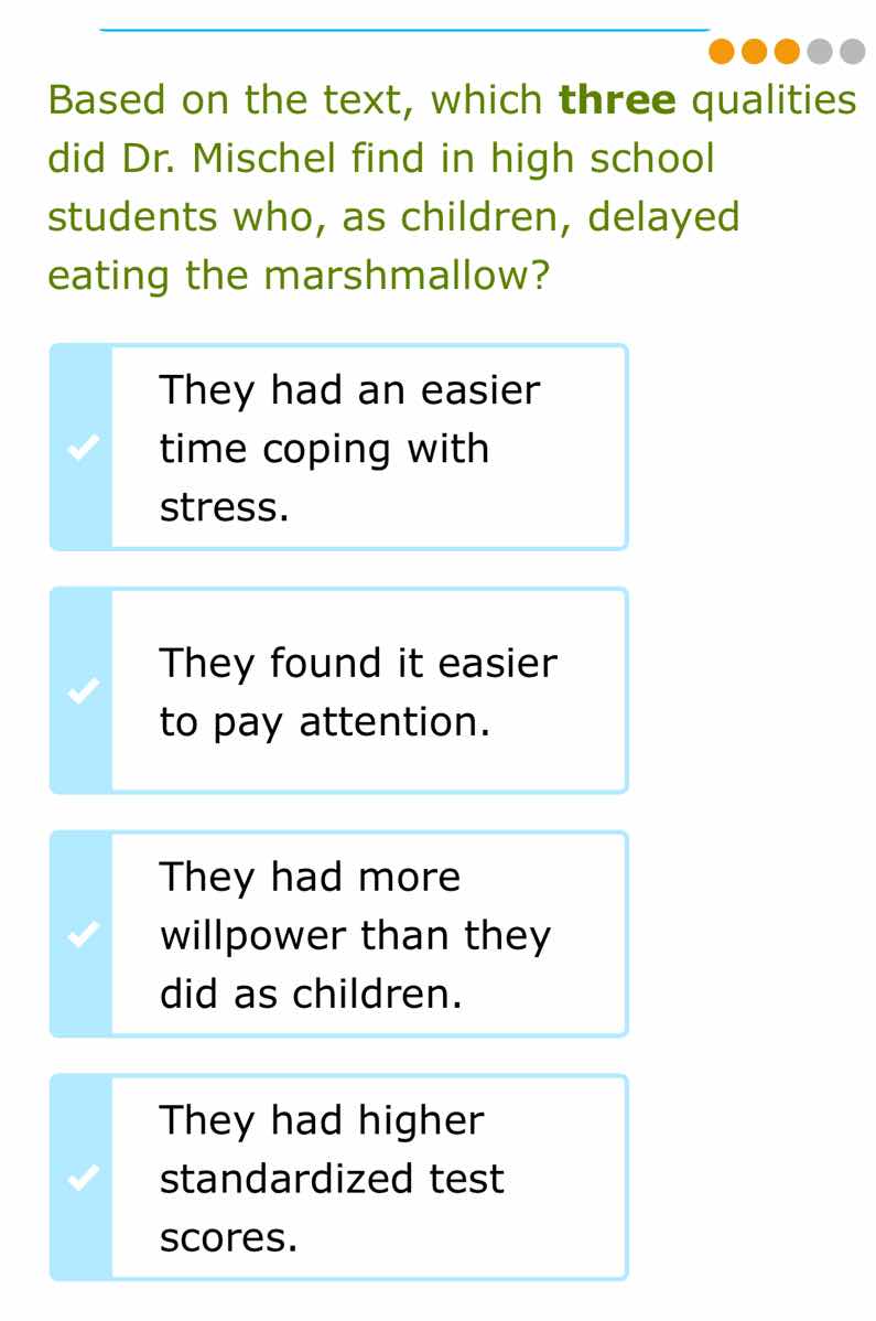 based on the text, which three qualities did dr. mischel find in high s…