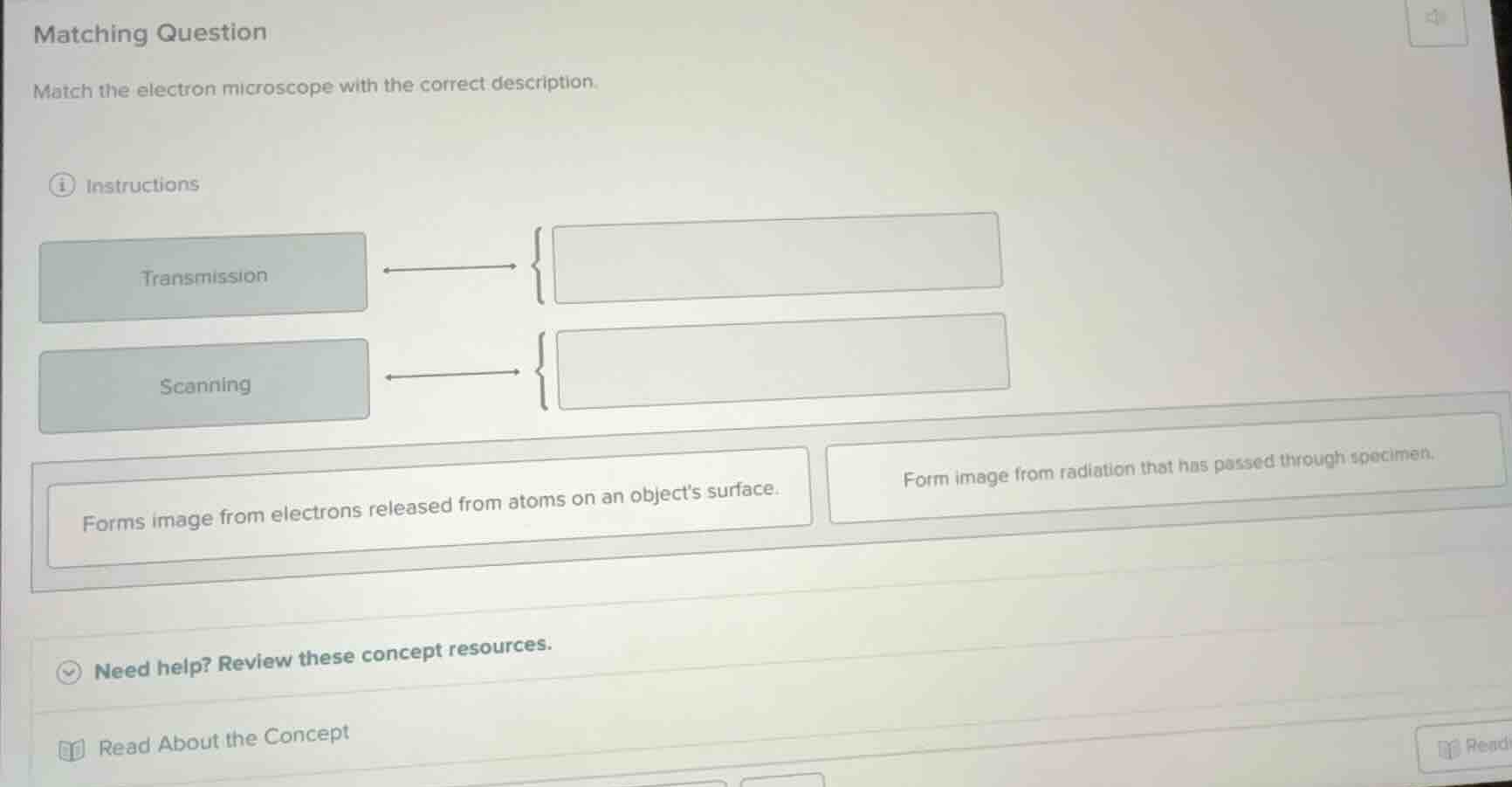 matching question match the electron microscope with the correct descri…