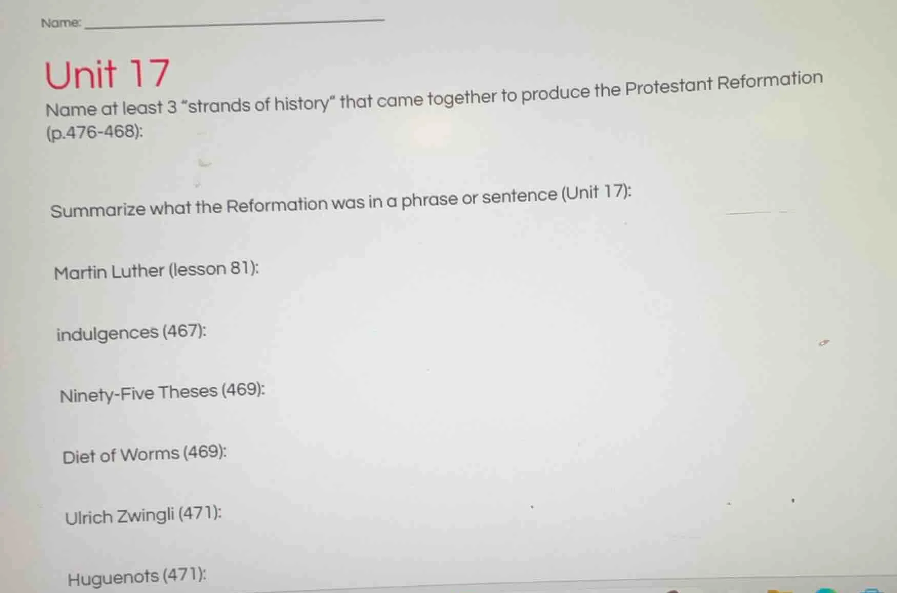 name: unit 17 name at least 3 \strands of history\ that came together t…