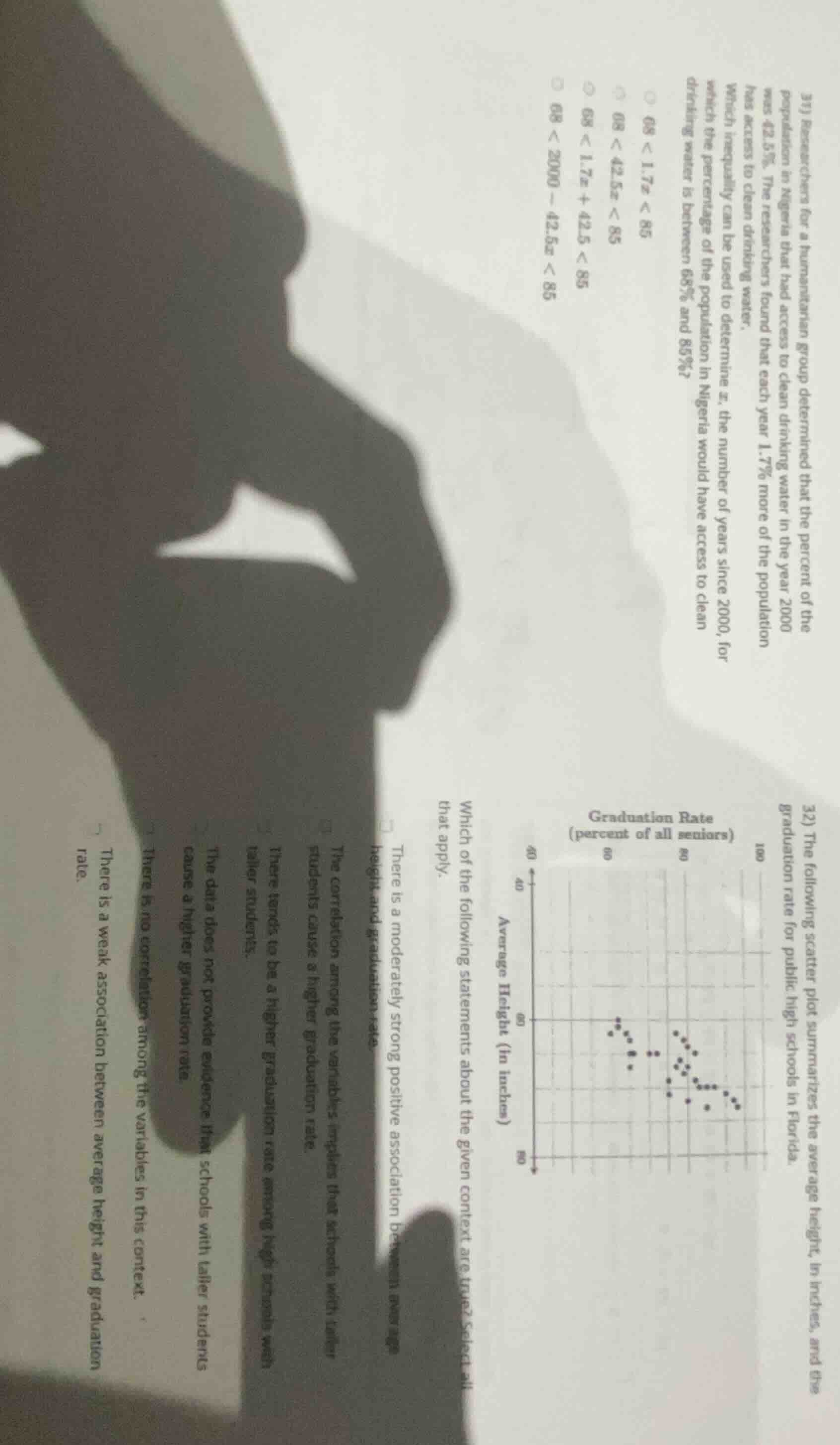 31) researchers for a humanitarian group determined that the percent of…