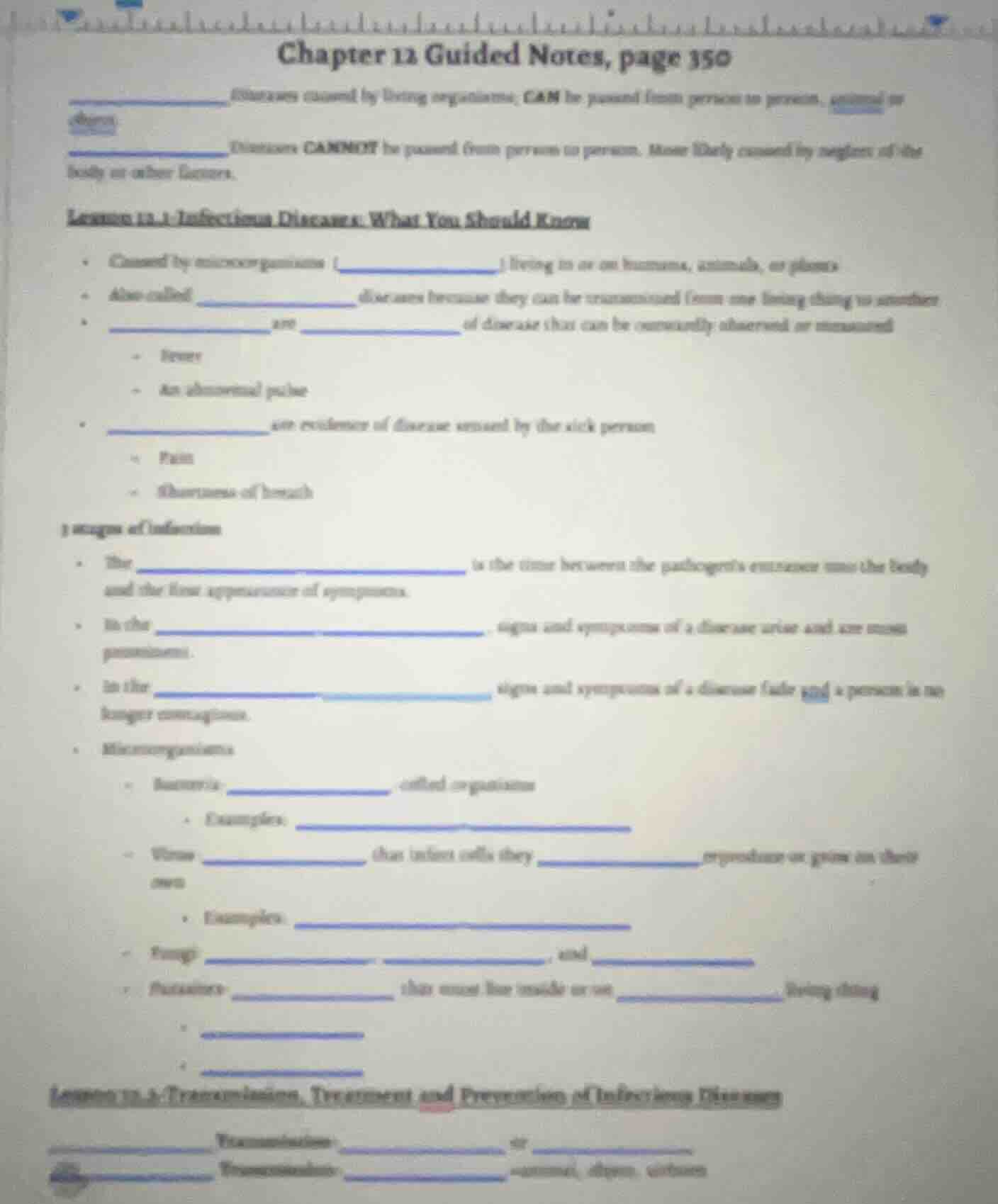 chapter 12 guided notes, page 150 __________: diseases caused by living…